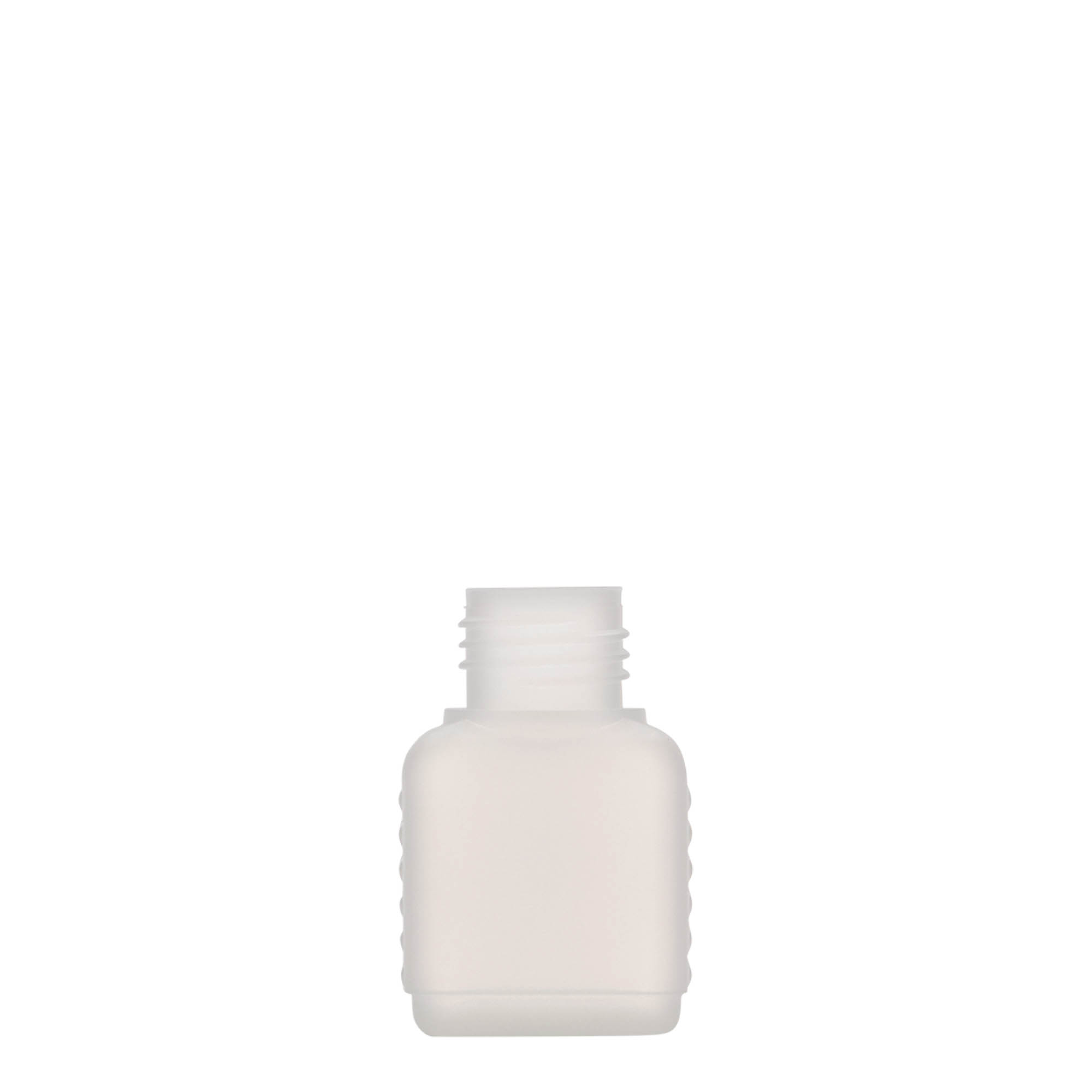Canisterfles, 50 ml, rechthoekig, HDPE-kunststof, naturel, monding: DIN 25 Canisterfles, 50 ml, rechthoekig, HDPE-kunststof, naturel, monding: DIN 25