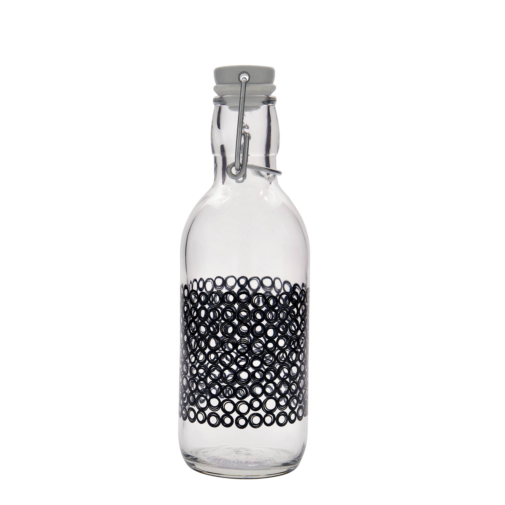 Bouteille en verre 500 ml 'Emilia', motif : circola nero, bouchage: bouchon mécanique Bouteille en verre 500 ml 'Emilia', motif : circola nero, bouchage: bouchon mécanique