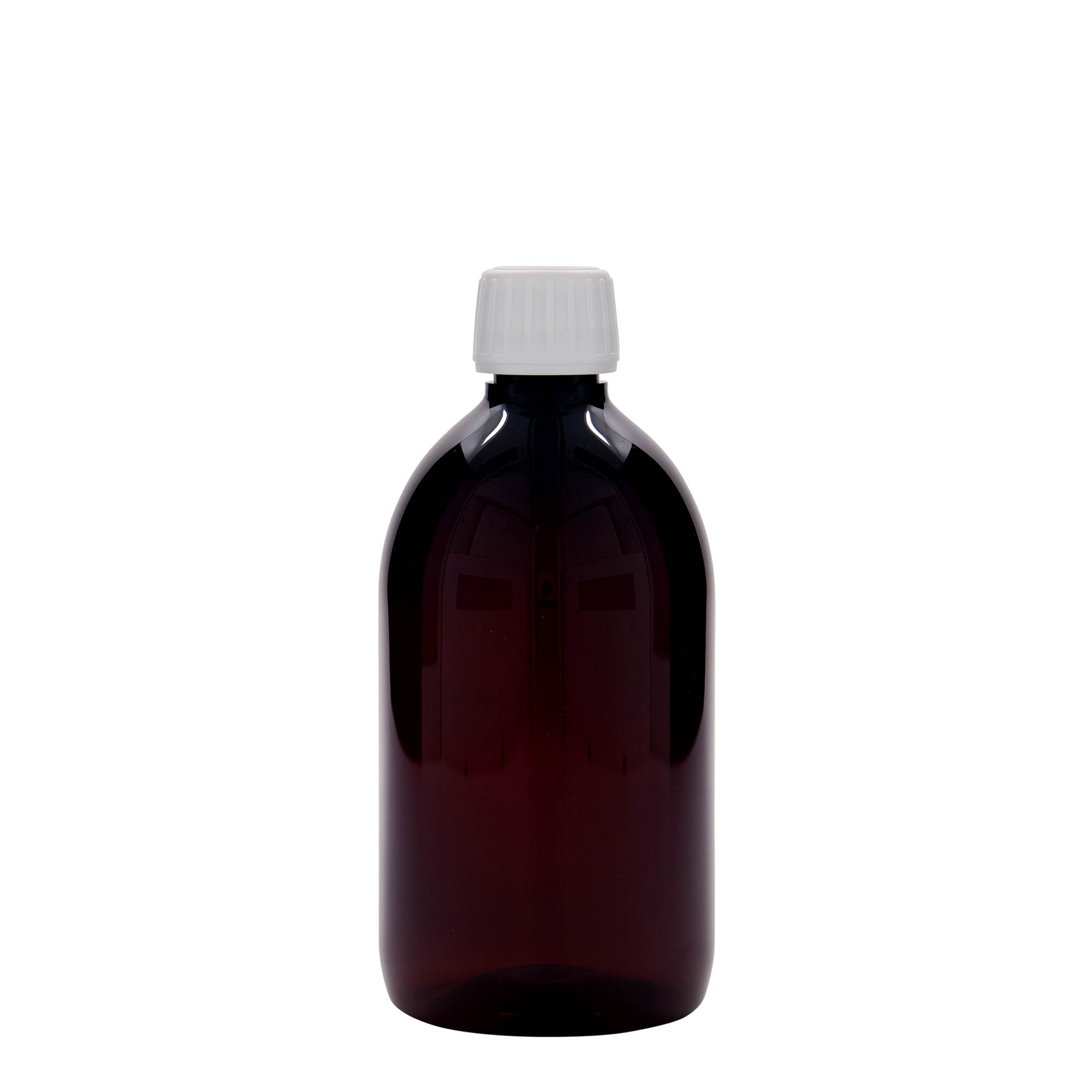 Flacon pharmaceutique en PET 500 ml, marron, plastique, bouchage: PP 28 Flacon pharmaceutique en PET 500 ml, marron, plastique, bouchage: PP 28
