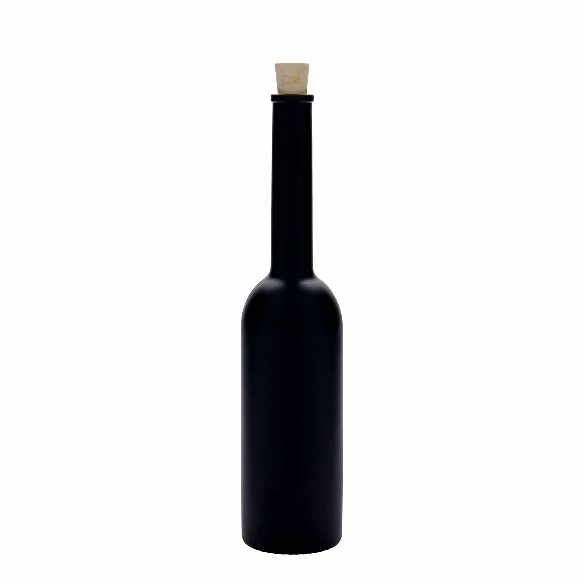 Glazen fles 'Opera', 200 ml, zwart, monding: kurk