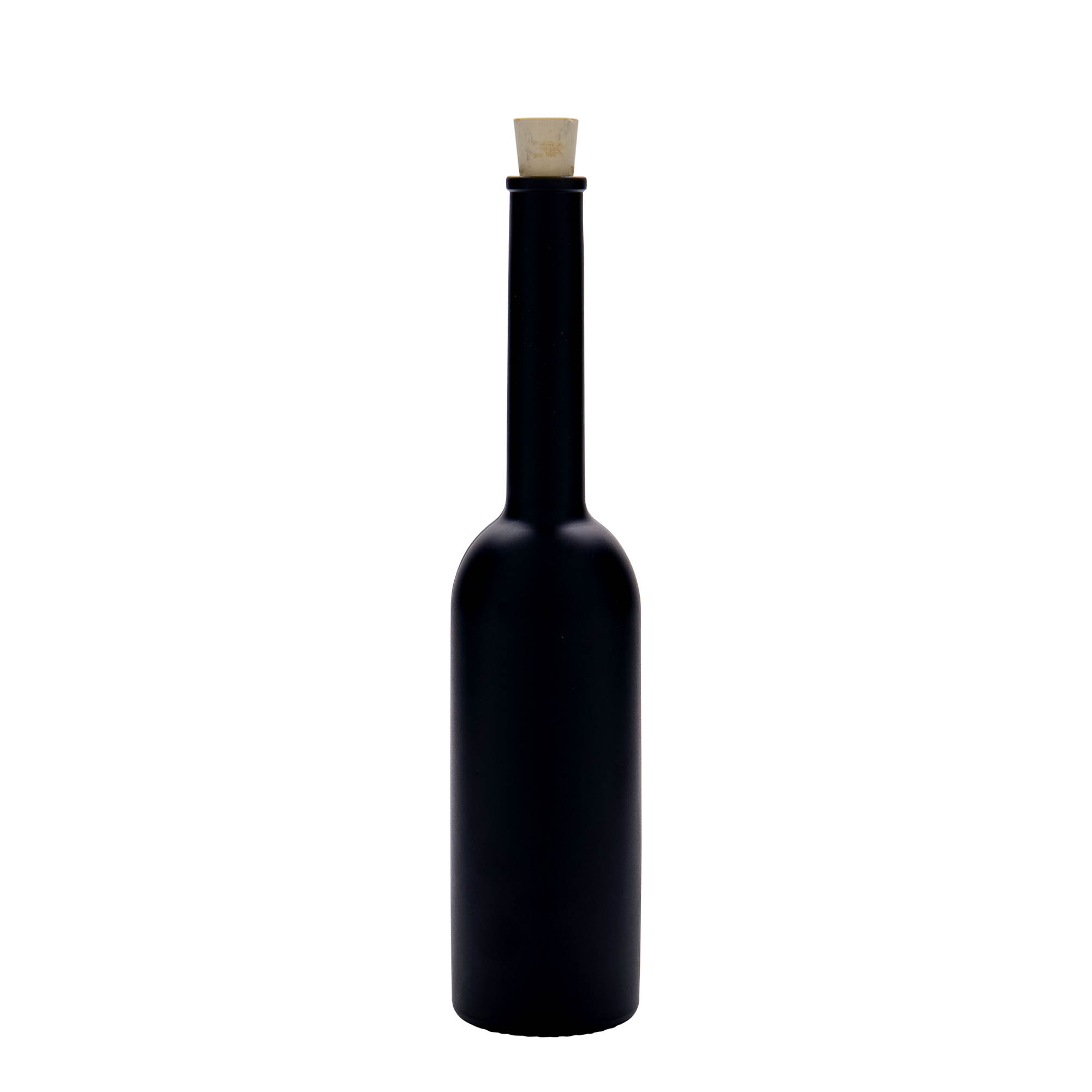 Glazen fles 'Opera', 200 ml, zwart, monding: kurk