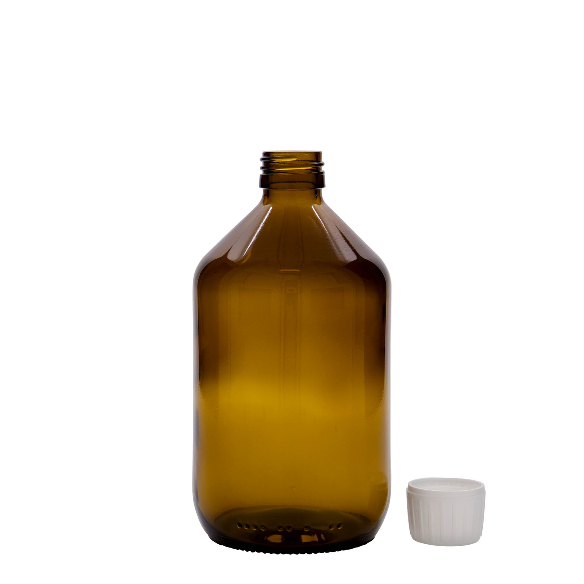 Flacon pharmaceutique 500 ml, brun, verre, bouchage: PP 28 Flacon pharmaceutique 500 ml, brun, verre, bouchage: PP 28