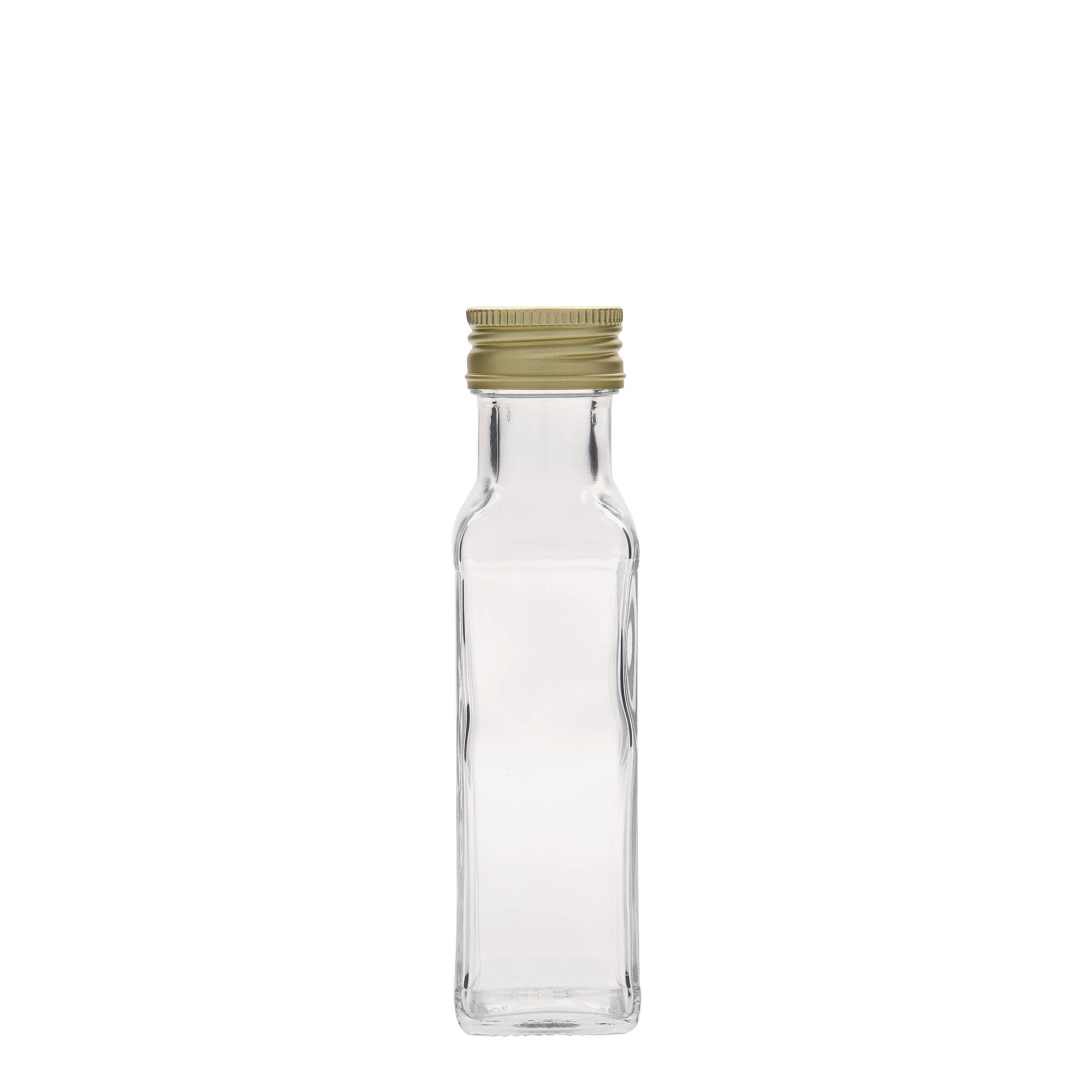 Glazen fles 'Marasca', 100 ml, vierkant, monding: PP 31,5 Glazen fles 'Marasca', 100 ml, vierkant, monding: PP 31,5