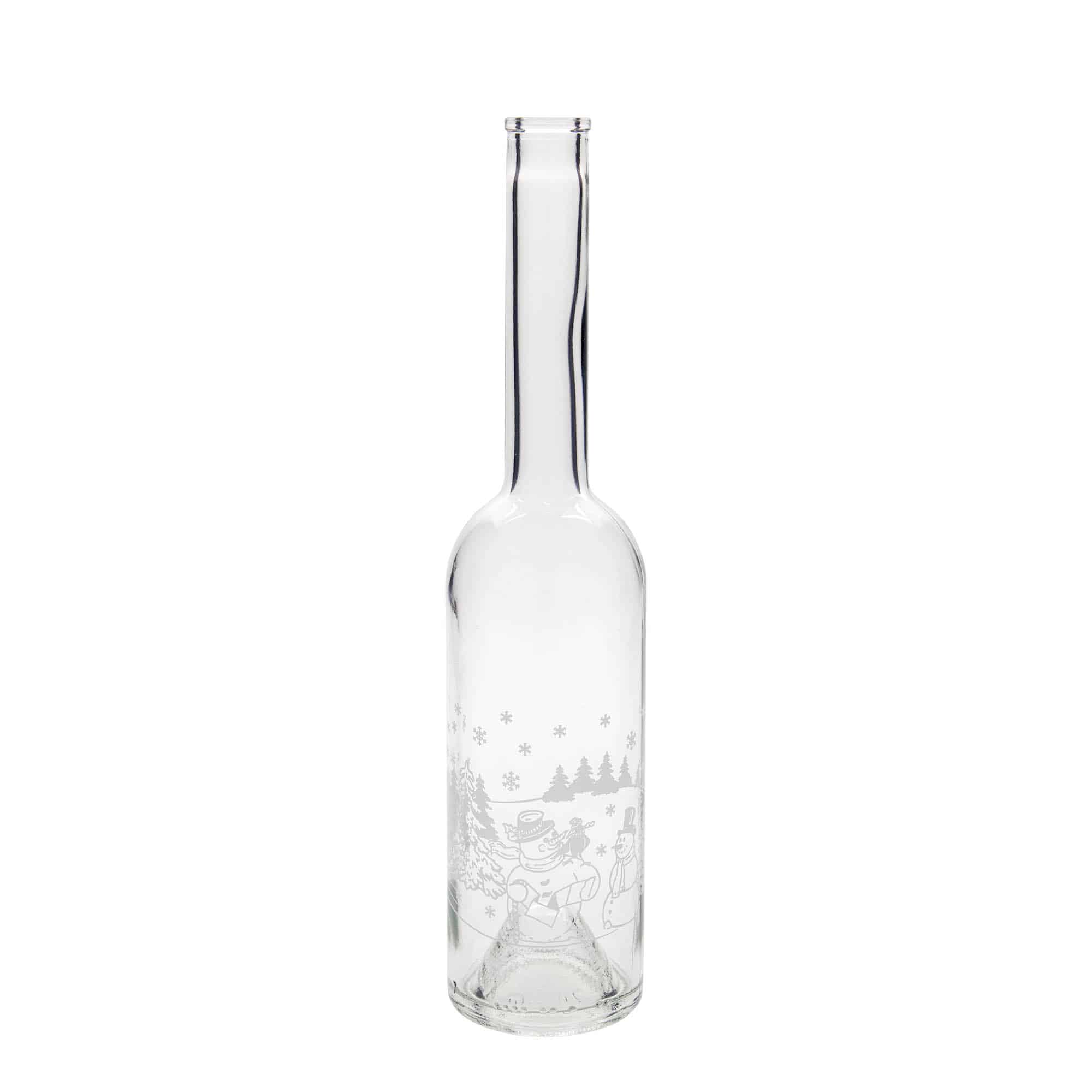Bouteille en verre 500 ml « Opera », motif : bouteille bonhomme de neige, bouchage: bouchon