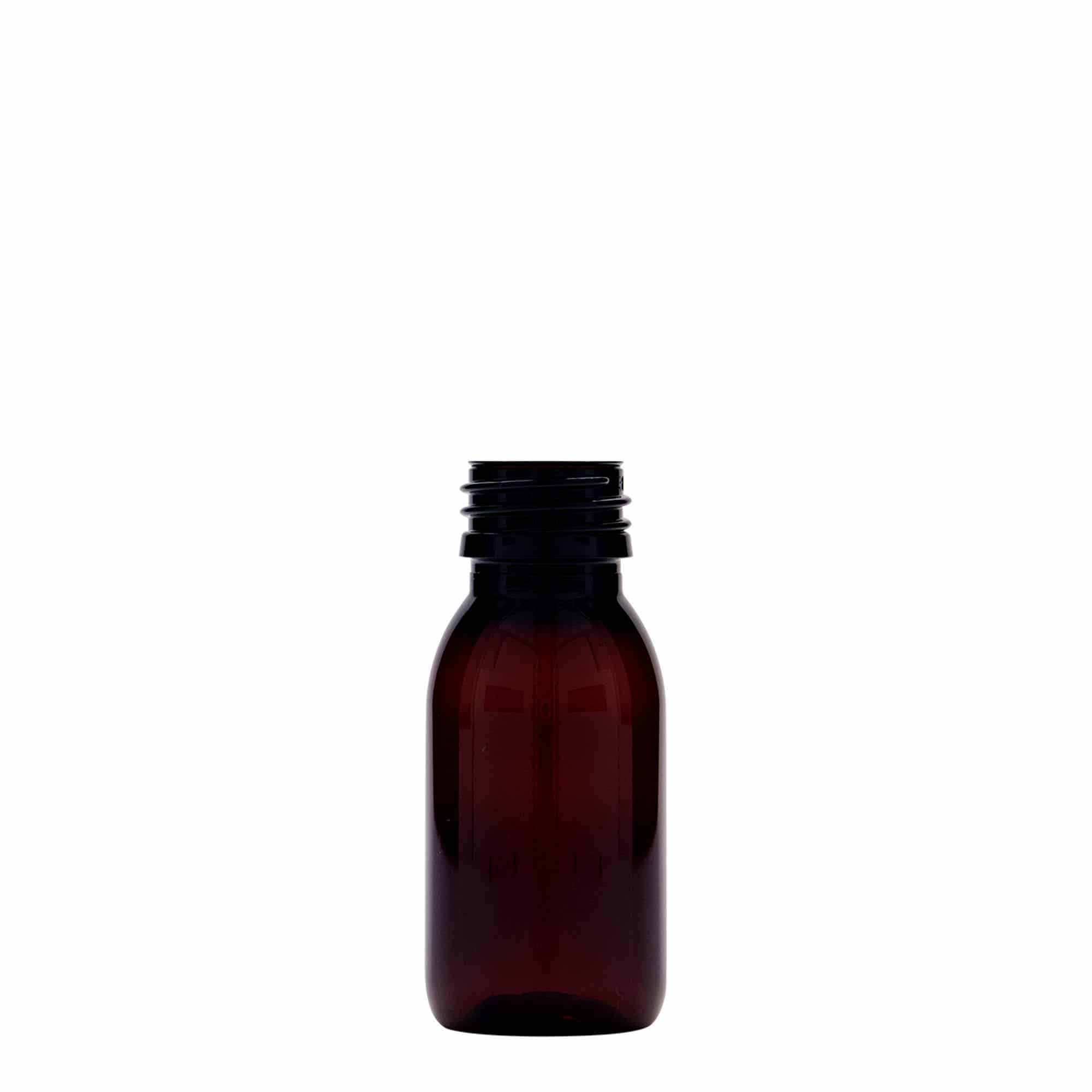 Flacon pharmaceutique en PET 60 ml, brun, plastique, bouchage: PP 28 Flacon pharmaceutique en PET 60 ml, brun, plastique, bouchage: PP 28