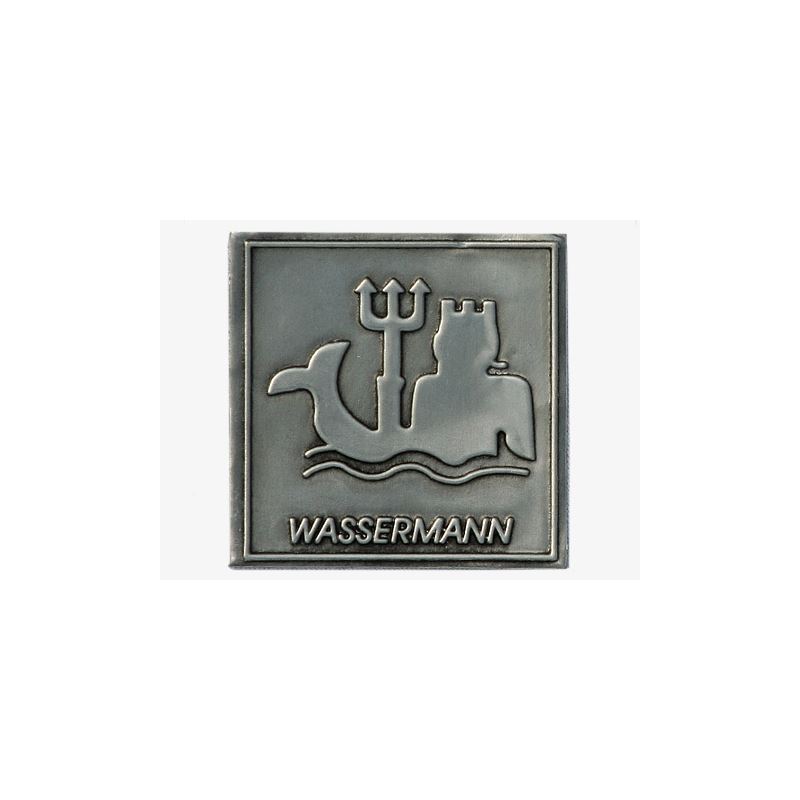 Tinnen etiket 'Waterman', vierkant, metaal, zilver Tinnen etiket 'Waterman', vierkant, metaal, zilver