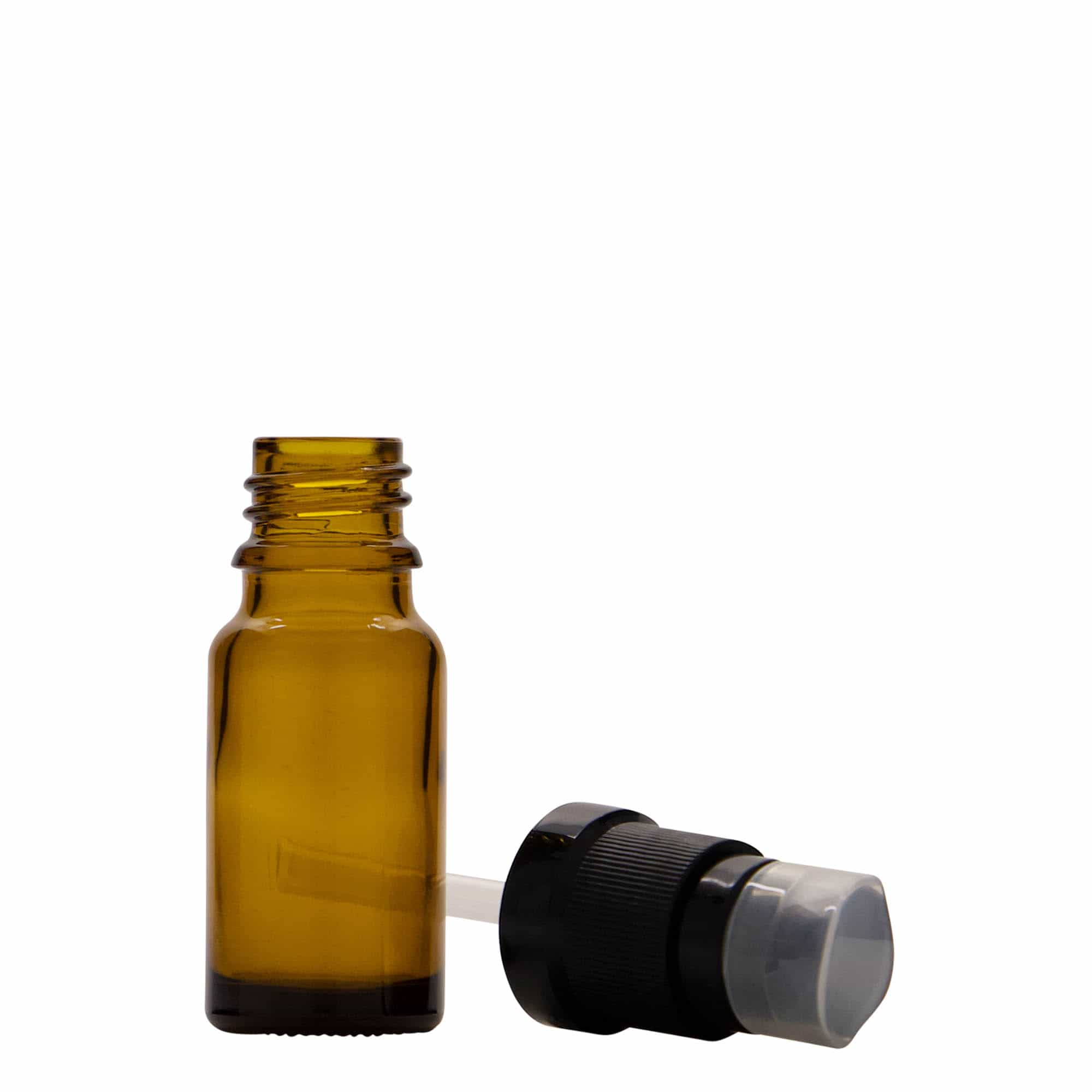 Medicijnfles met lotionpomp, 10 ml, glas, bruin, monding: DIN 18