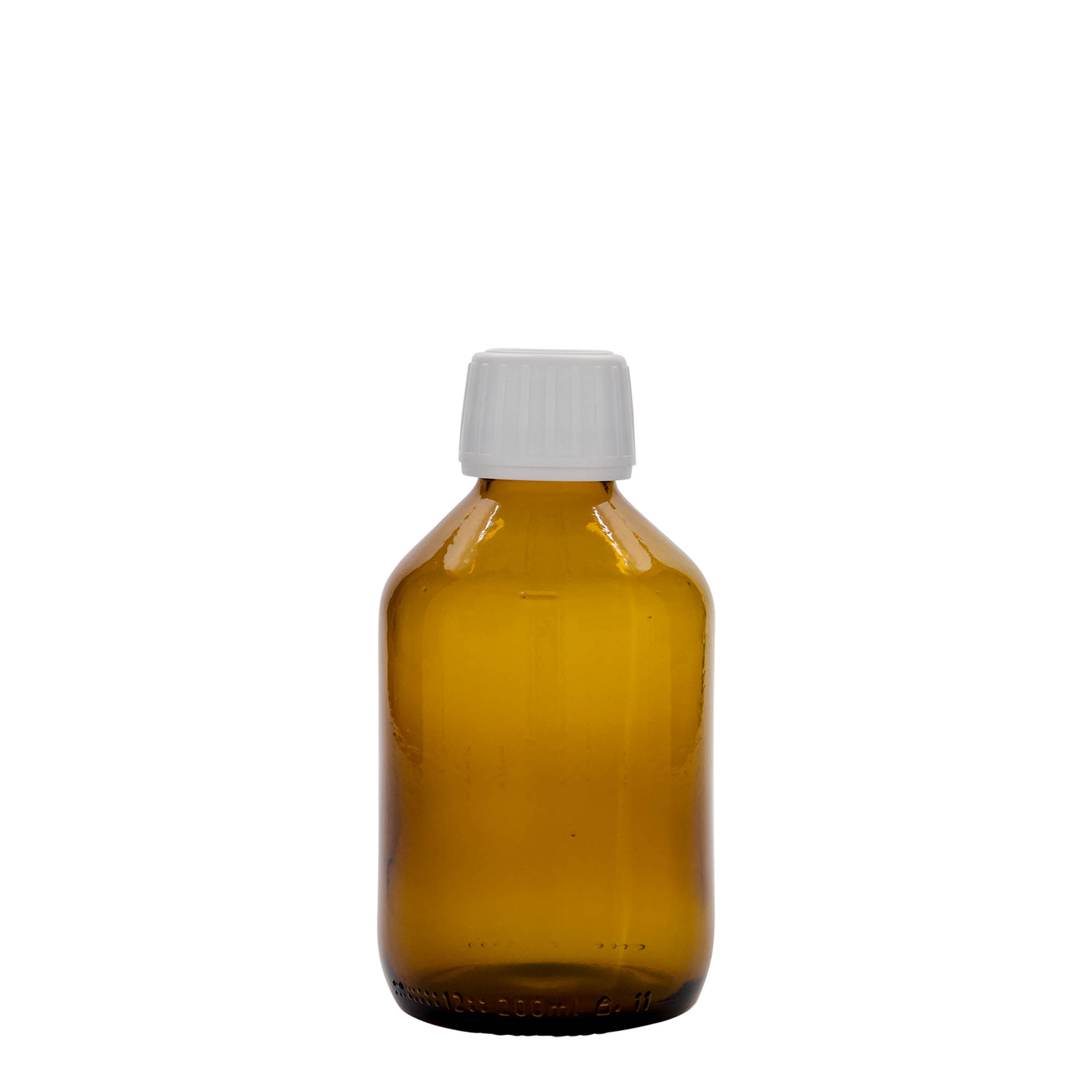 Flacon pharmaceutique 200 ml, brun, verre, bouchage: PP 28 Flacon pharmaceutique 200 ml, brun, verre, bouchage: PP 28