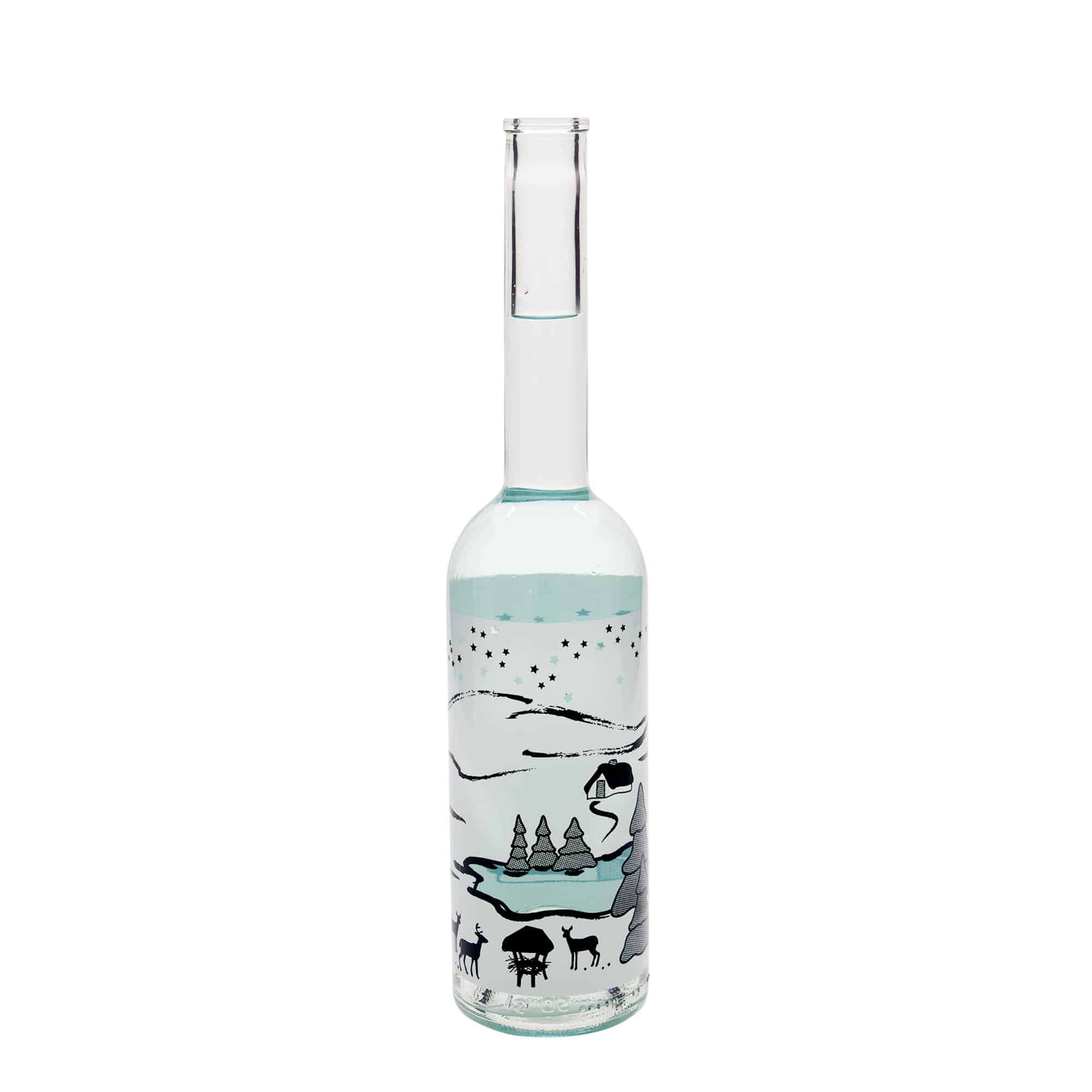 Glazen fles 'Opera', 500 ml, motief: Winterdroom-bianco, monding: kurk Glazen fles 'Opera', 500 ml, motief: Winterdroom-bianco, monding: kurk