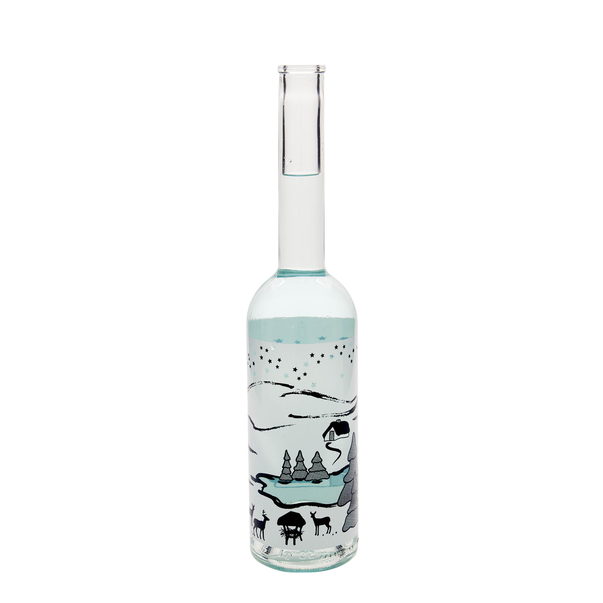 Bouteille en verre 500 ml 'Opera', motif : rêve hivernal blanc, bouchage: bouchon Bouteille en verre 500 ml 'Opera', motif : rêve hivernal blanc, bouchage: bouchon
