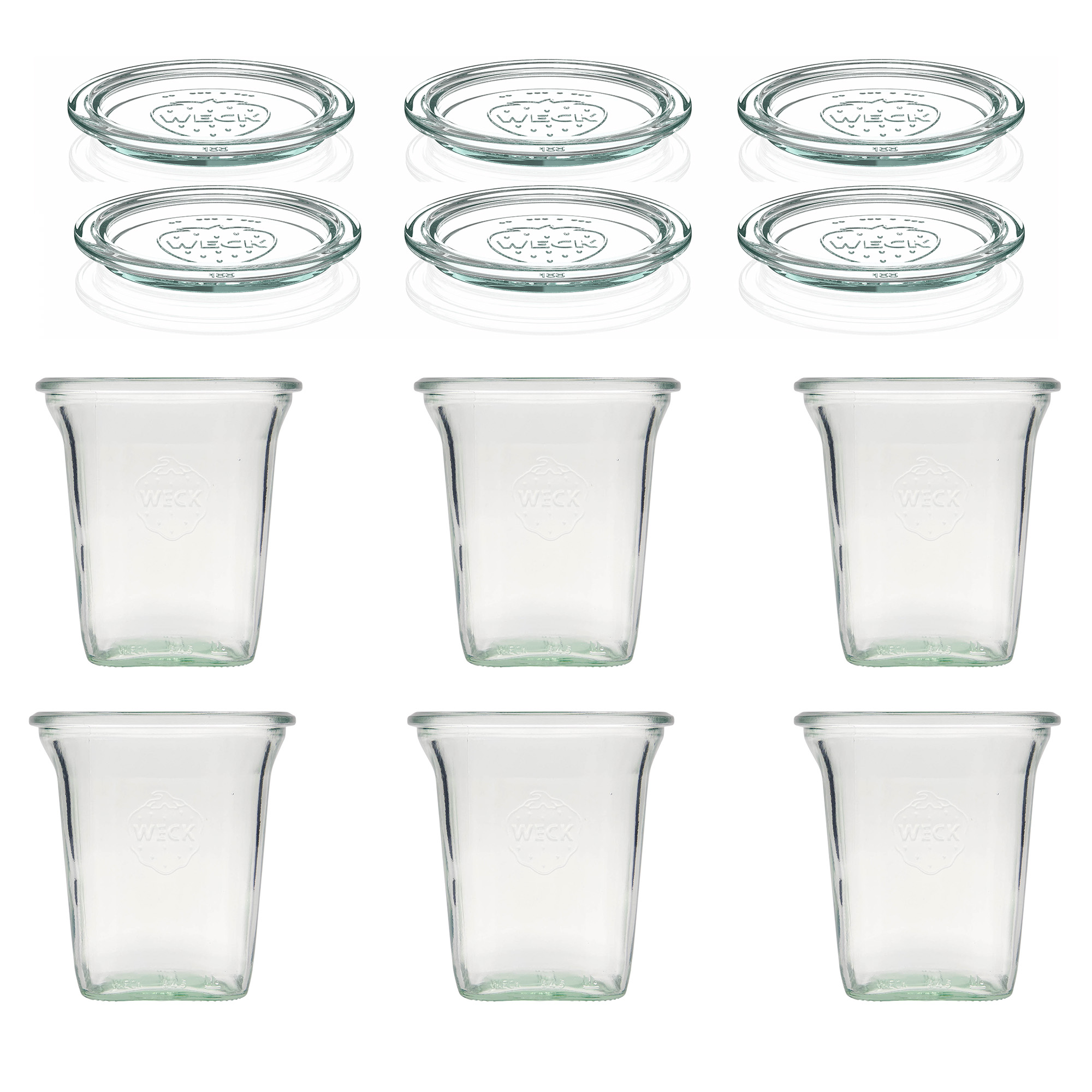 6x 545 ml WECK-Quadroglas met glazen deksel RR 100
