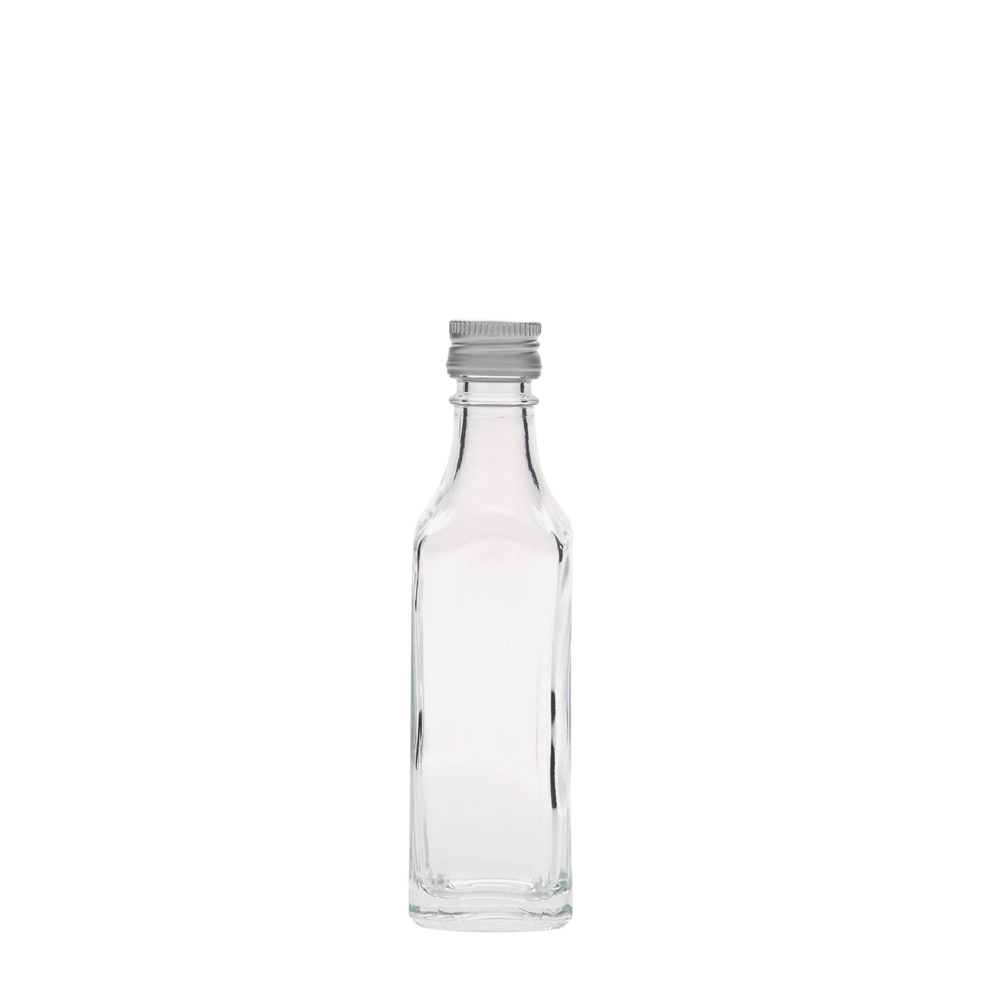 Glazen fles 'Siena', 50 ml, vierkant, monding: PP 18 Glazen fles 'Siena', 50 ml, vierkant, monding: PP 18