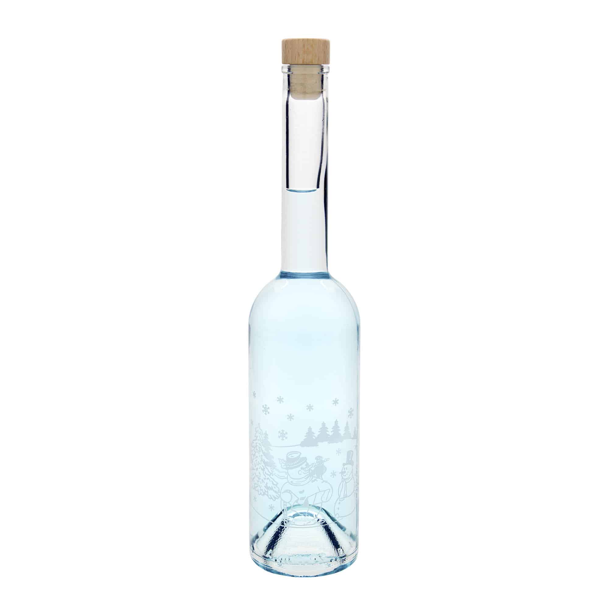 Bouteille en verre 500 ml « Opera », motif : bouteille bonhomme de neige, bouchage: bouchon