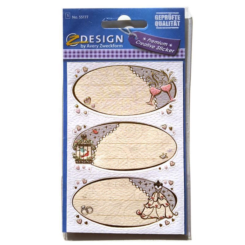 Étiquettes usage spécial 'Vœux de mariage', ovale, papier, multicolore Étiquettes usage spécial 'Vœux de mariage', ovale, papier, multicolore