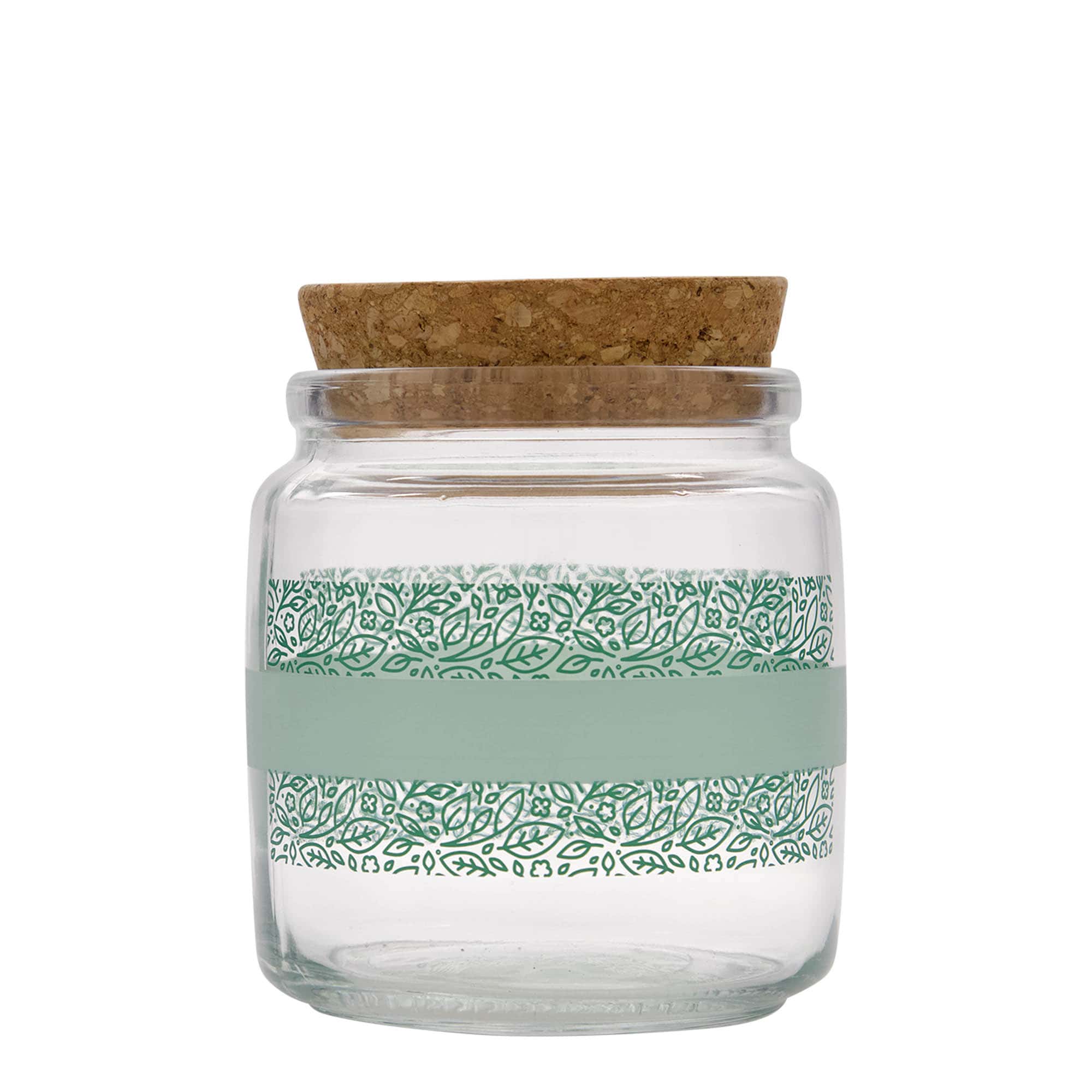 Bocal avec bouchon liège 750 ml 'Giara', motif : naturalmente verde, bouchage: bouchon