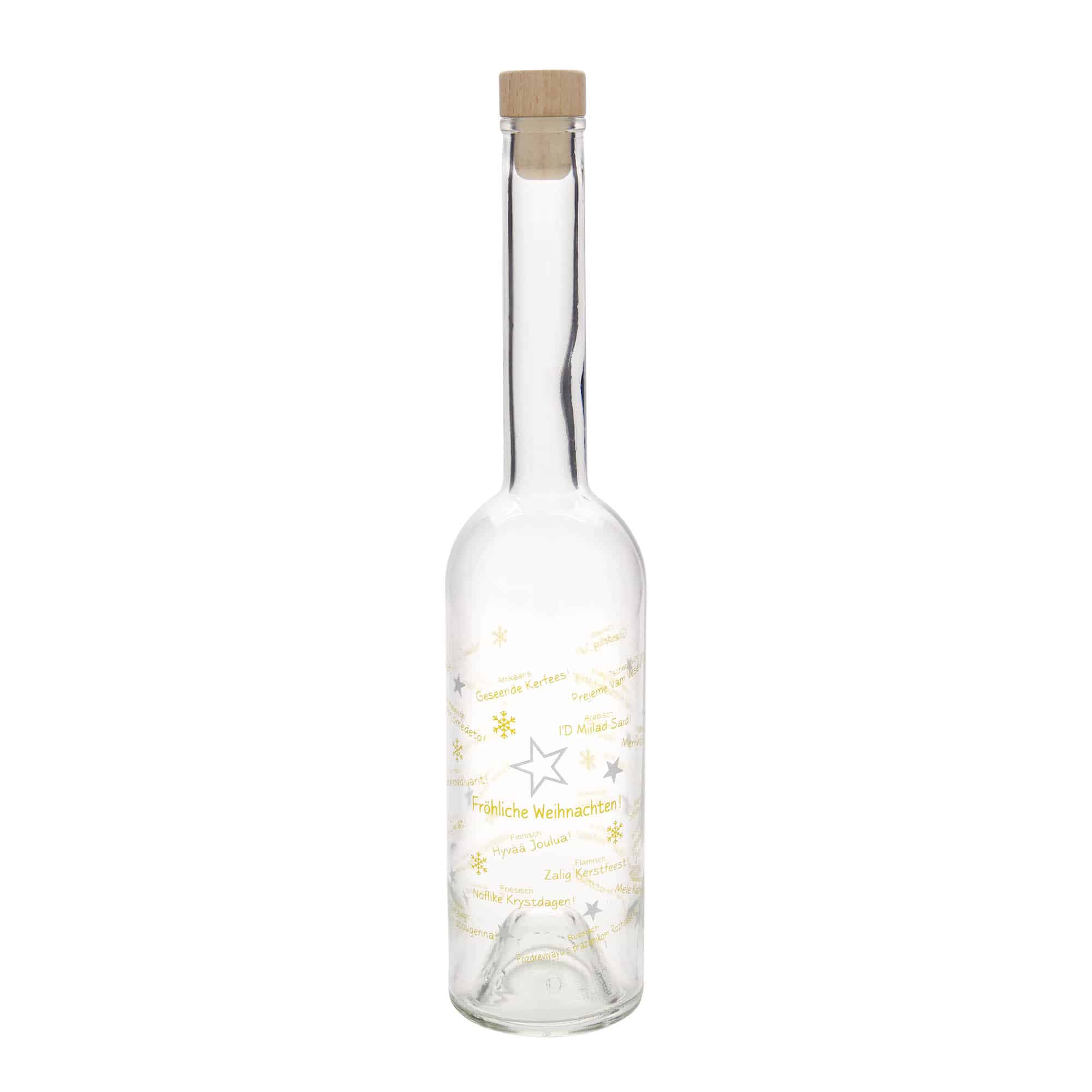 Glazen fles 'Opera', 500 ml, motief: Kerst wereldwijd, monding: kurk
