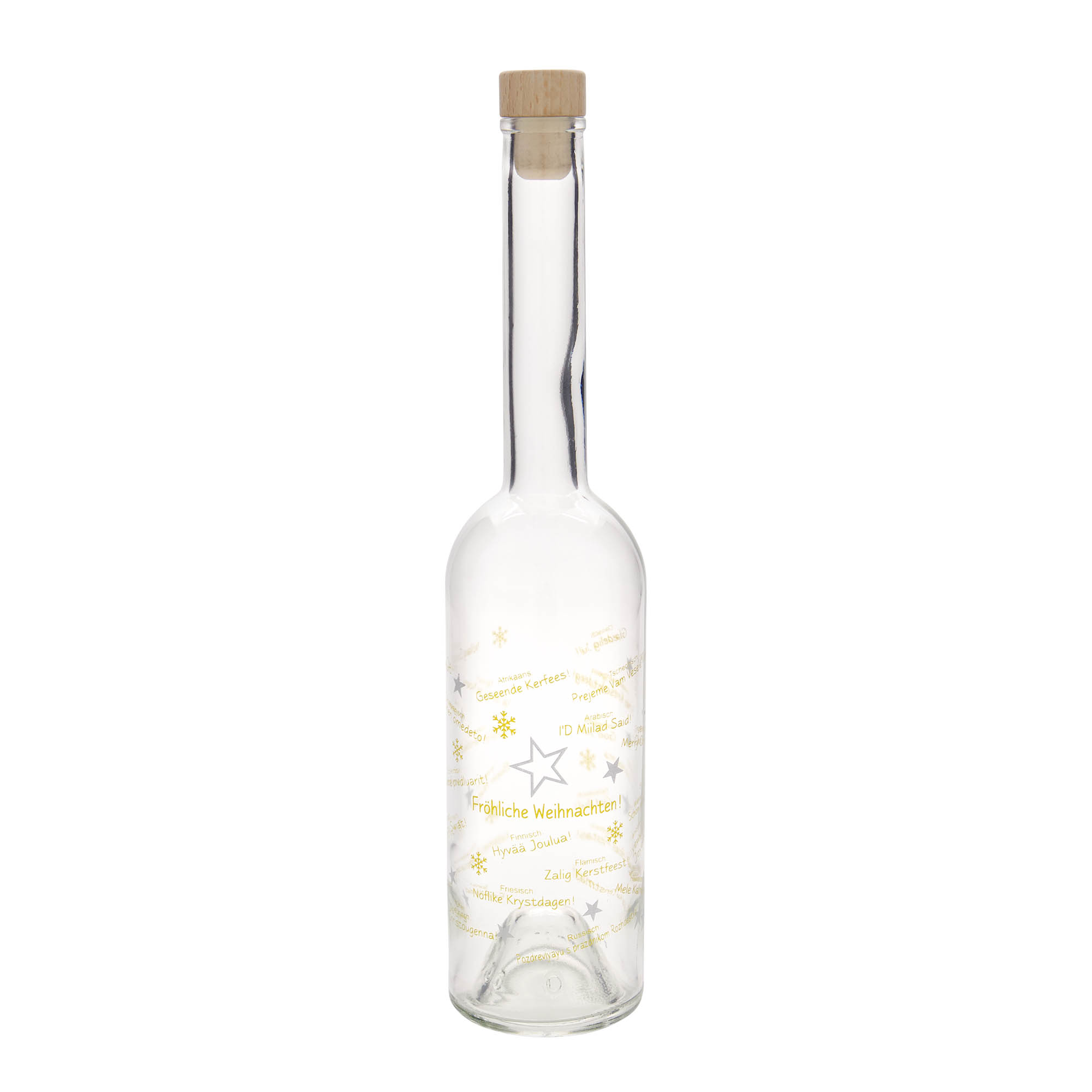 Glazen fles 'Opera', 500 ml, motief: Kerst wereldwijd, monding: kurk Glazen fles 'Opera', 500 ml, motief: Kerst wereldwijd, monding: kurk