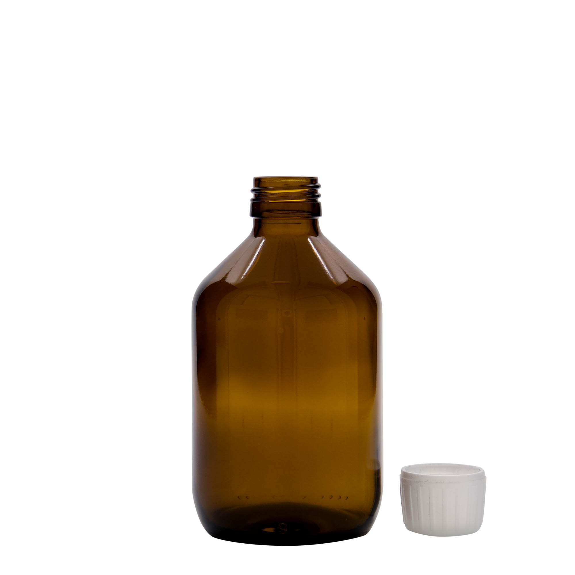 Flacon pharmaceutique 300 ml, brun, verre, bouchage: PP 28 Flacon pharmaceutique 300 ml, brun, verre, bouchage: PP 28