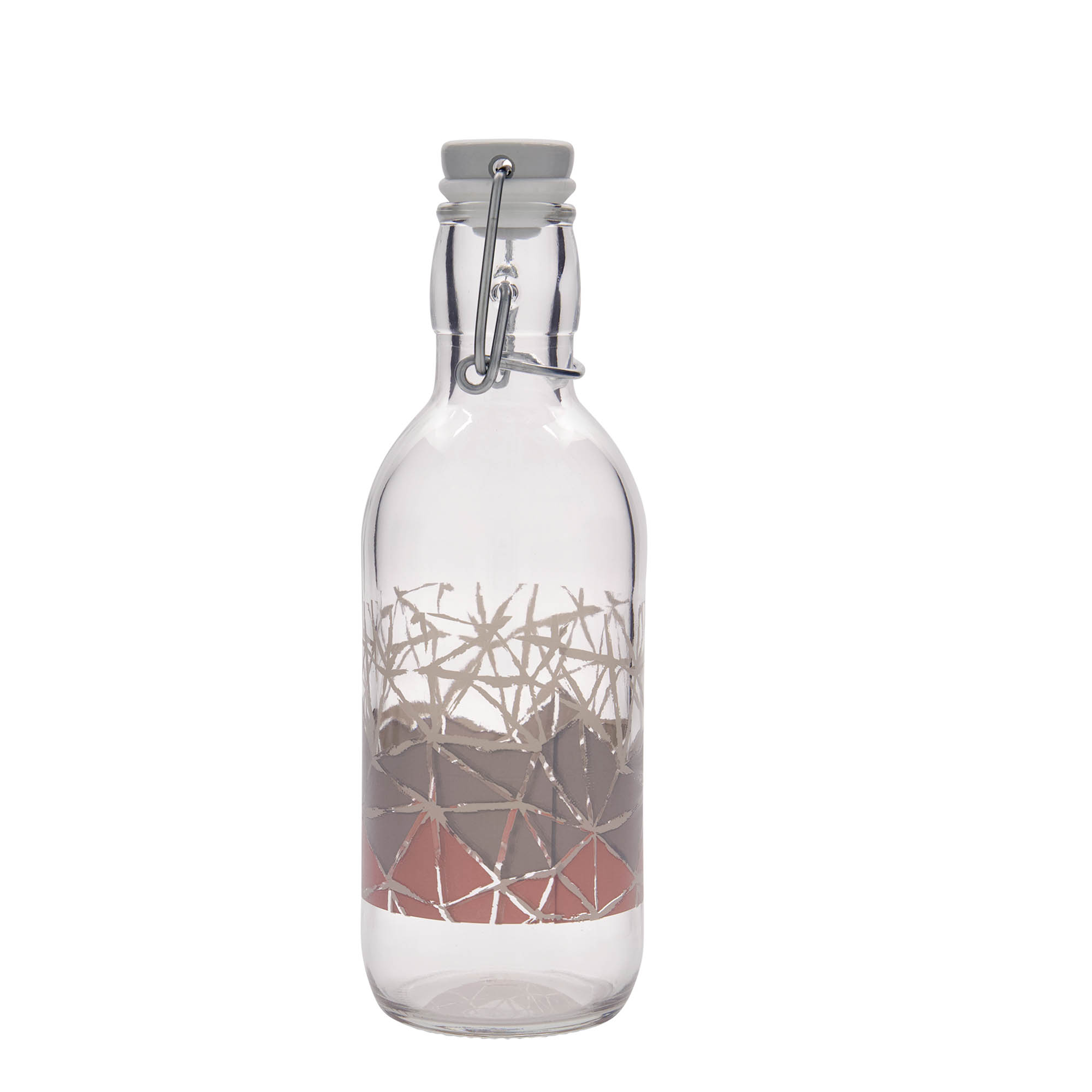 Bouteille en verre 500 ml 'Emilia', motif : manolibera rose, bouchage: bouchon mécanique Bouteille en verre 500 ml 'Emilia', motif : manolibera rose, bouchage: bouchon mécanique