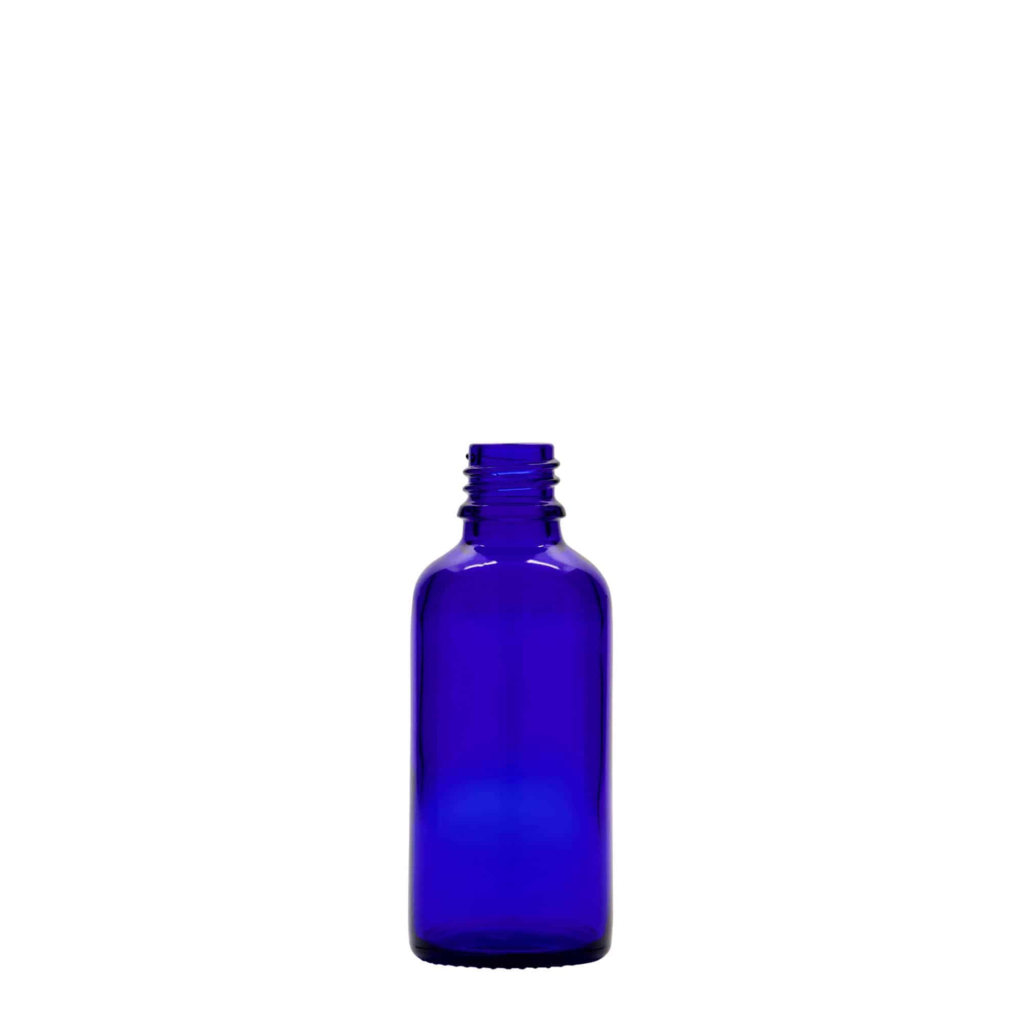 Flacon pharmaceutique 50 ml , verre, bleu roi, bouchage: DIN 18