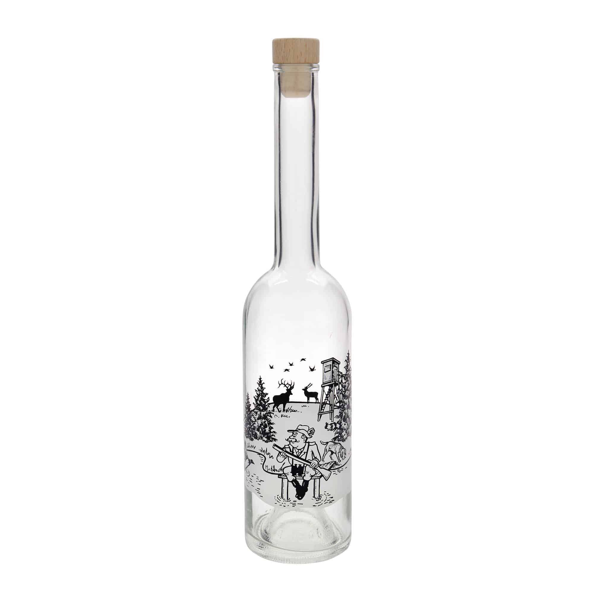 Glazen fles 'Opera', 500 ml, motief: Jager, monding: kurk