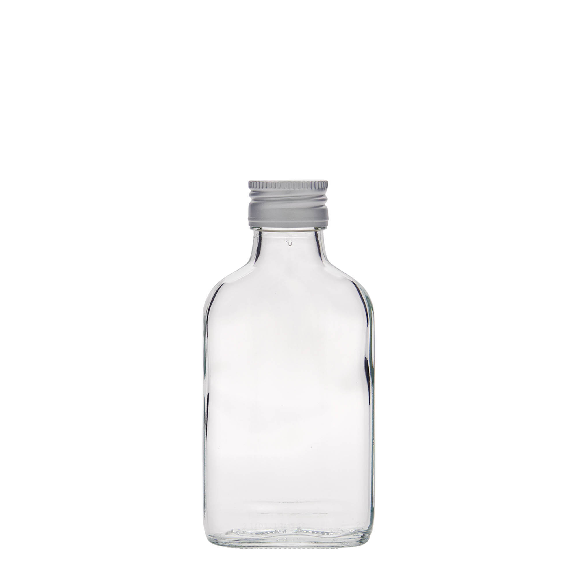 Zakflacon, 100 ml, rechthoekig, glas, monding: PP 28 Zakflacon, 100 ml, rechthoekig, glas, monding: PP 28