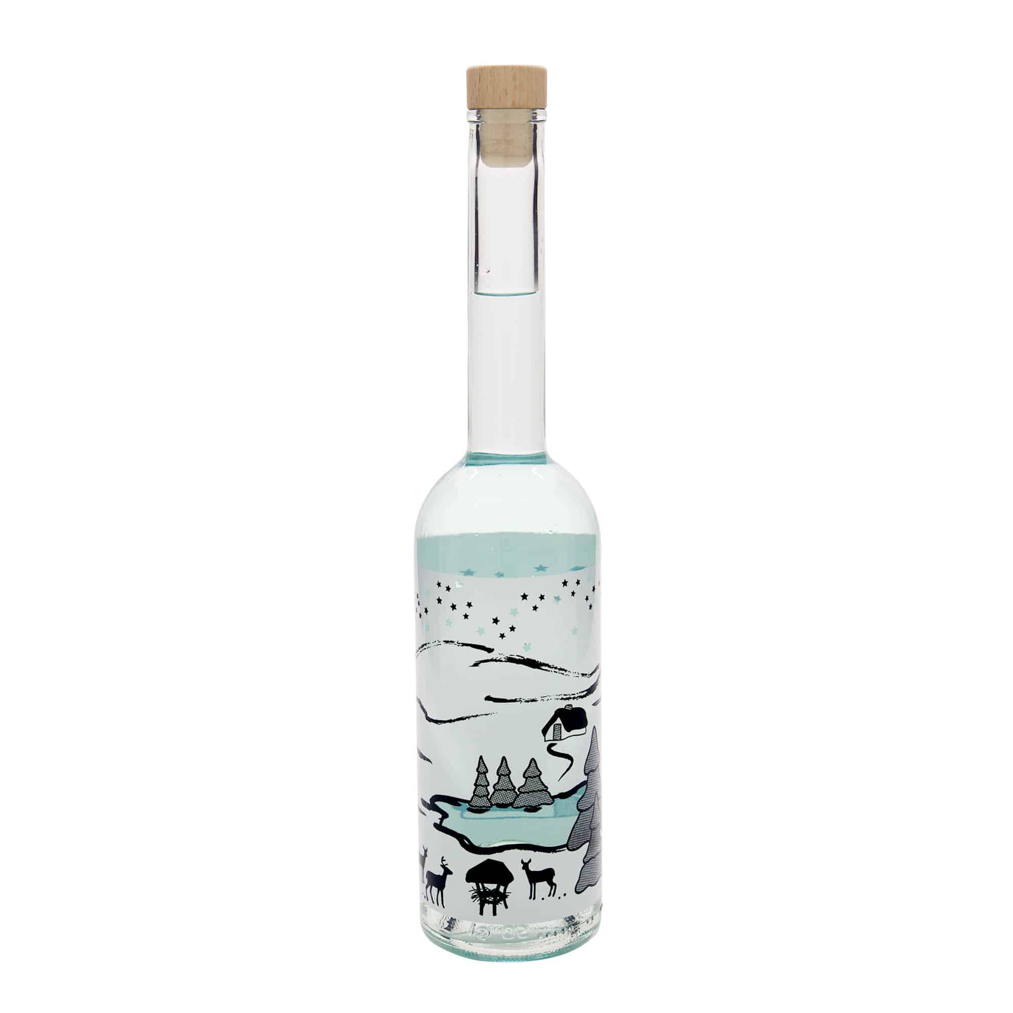 Glazen fles 'Opera', 500 ml, motief: Winterdroom-bianco, monding: kurk