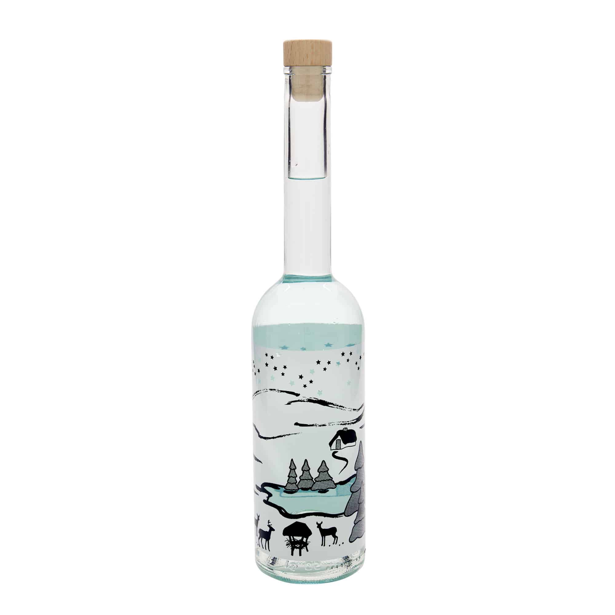 Glazen fles 'Opera', 500 ml, motief: Winterdroom-bianco, monding: kurk