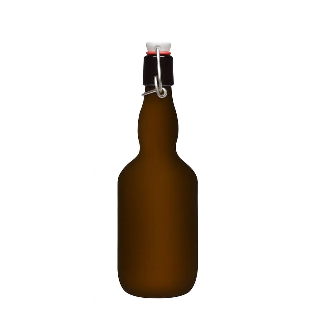 Bouteille de bière col large 500 ml, verre, vert antique, bouchage: bouchon mécanique