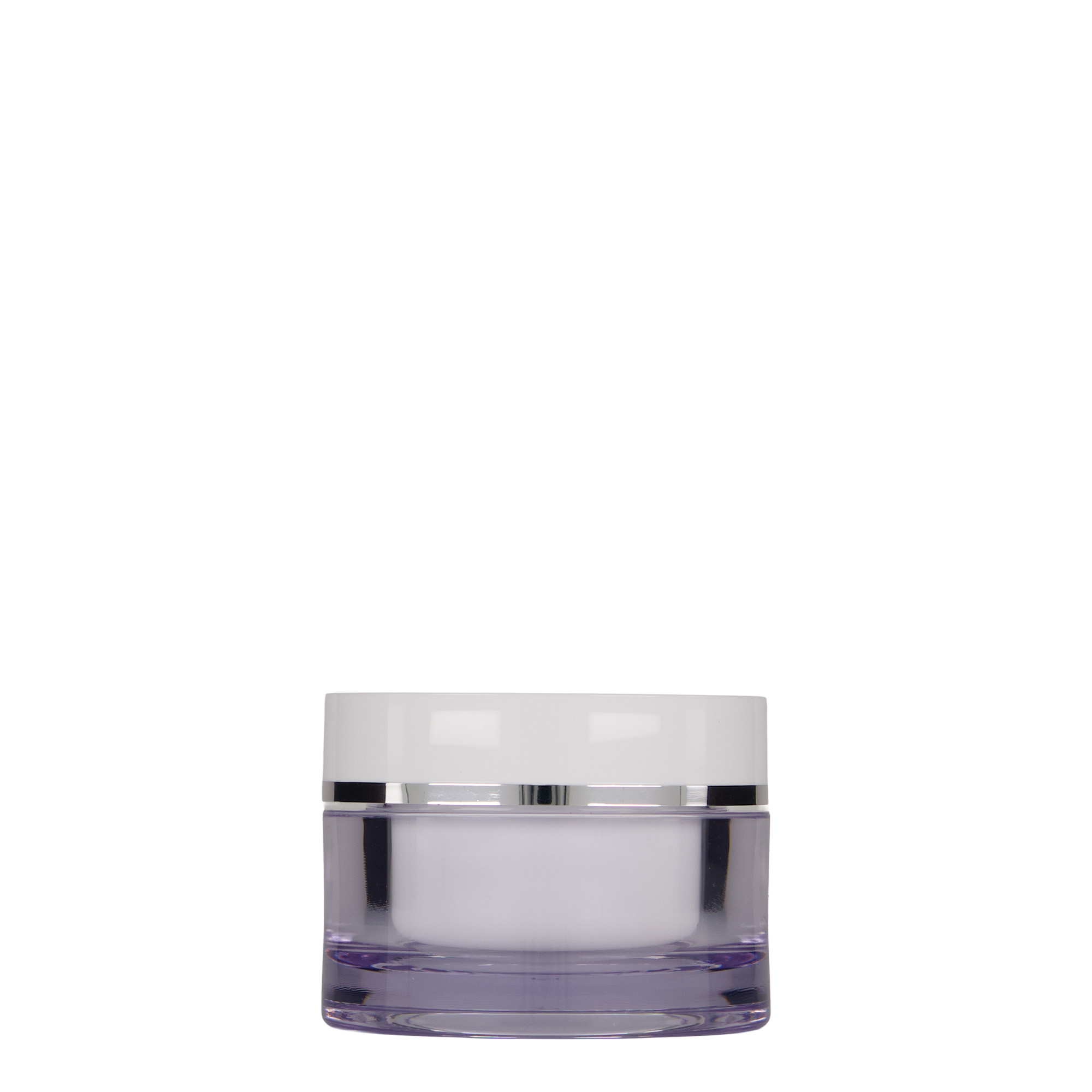 Pot 50 ml , plastique SAN, blanc, bouchage: Bougage à vis