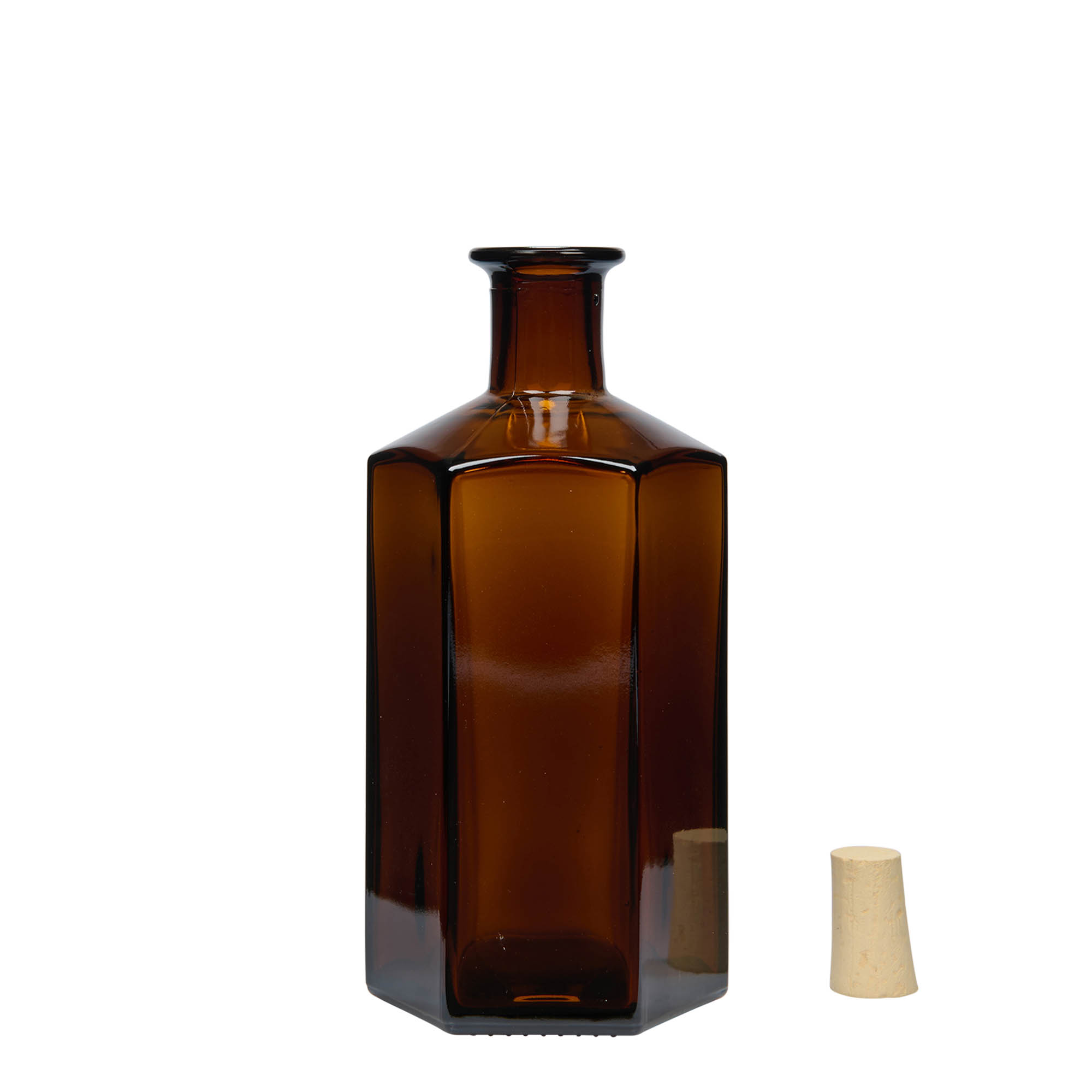 Bouteille en verre apothicaire 500 ml 'Jimmy', hexagonale, brun, bouchage: bouchon Bouteille en verre apothicaire 500 ml 'Jimmy', hexagonale, brun, bouchage: bouchon