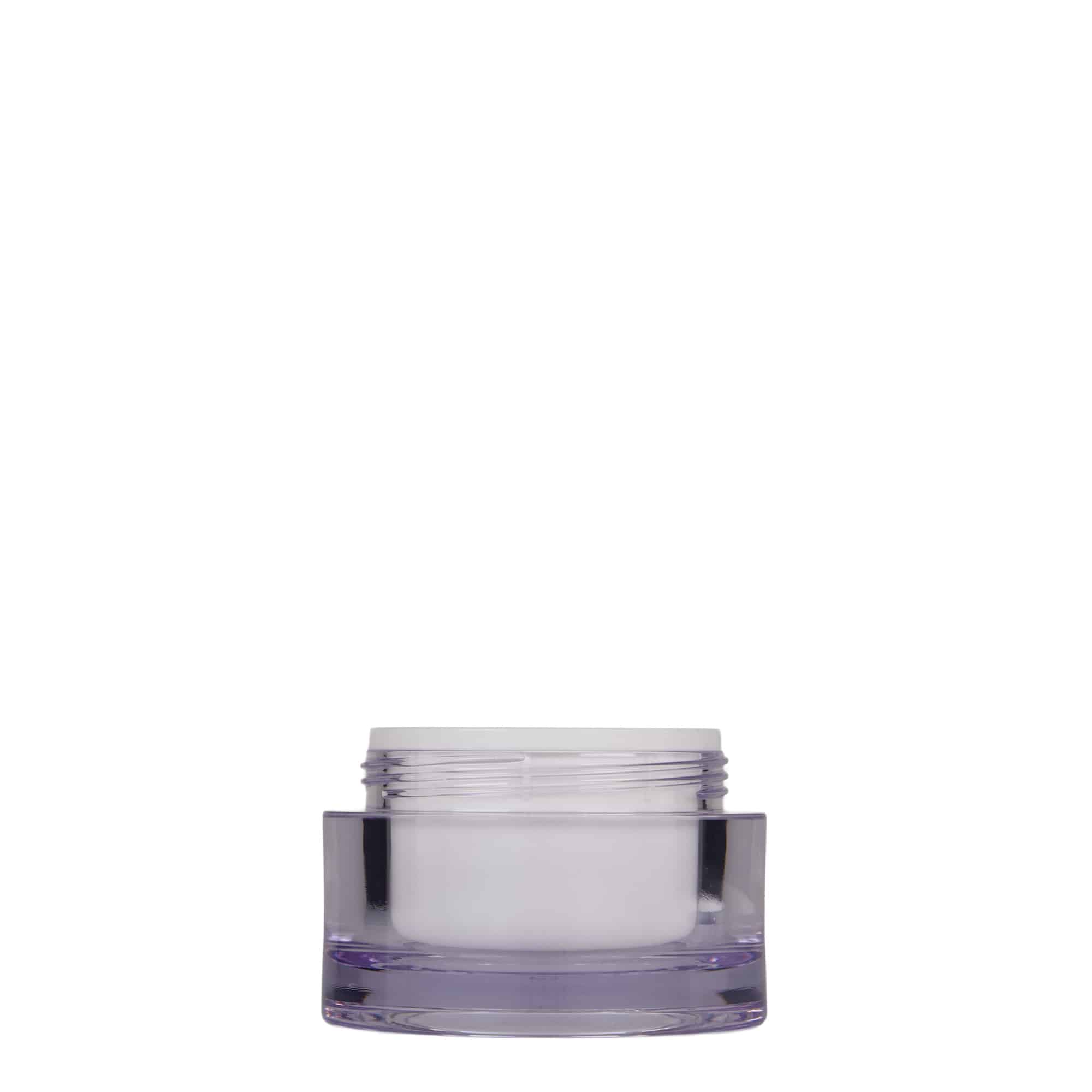 Pot 50 ml , plastique SAN, blanc, bouchage: Bougage à vis