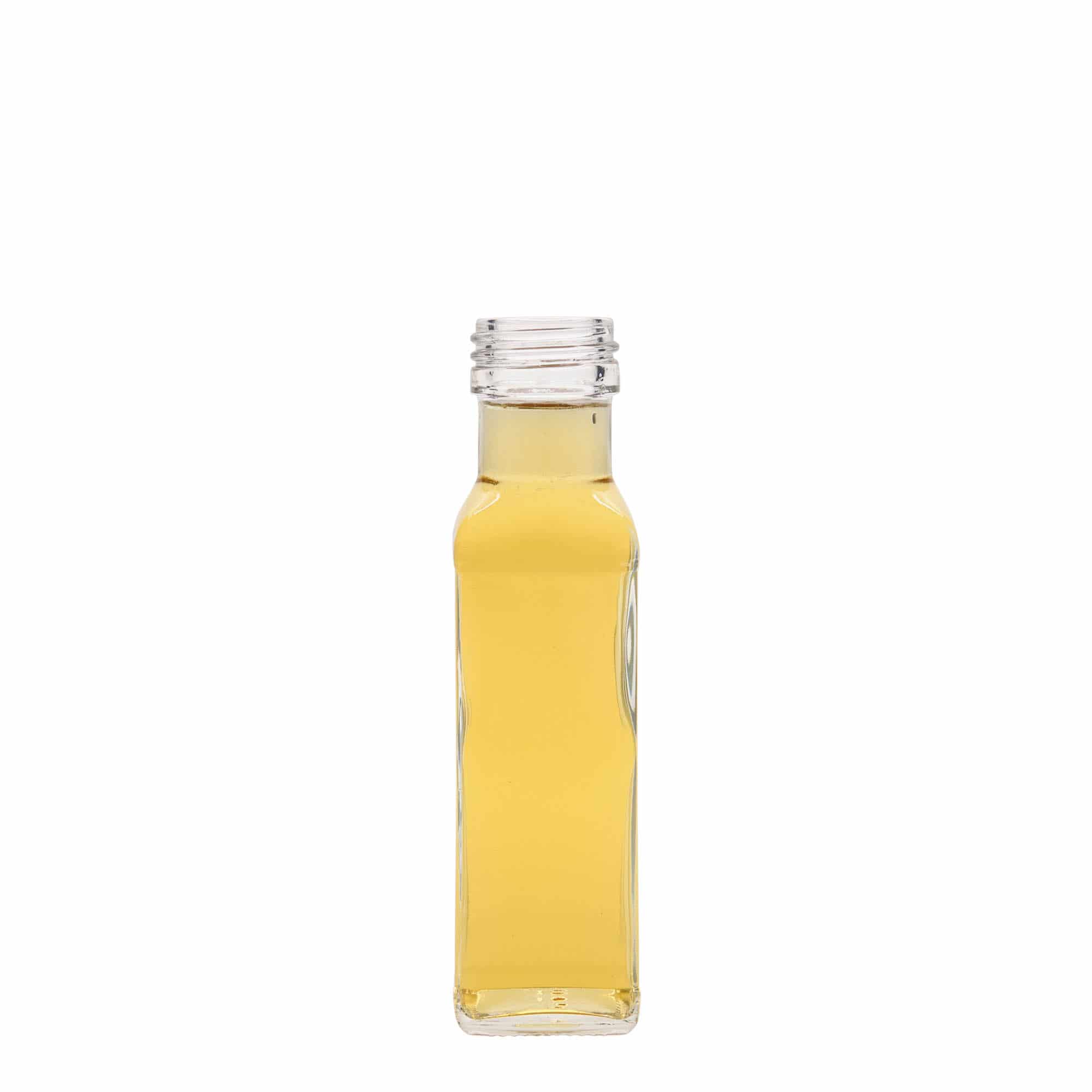 Glazen fles 'Marasca', 100 ml, vierkant, monding: PP 31,5
