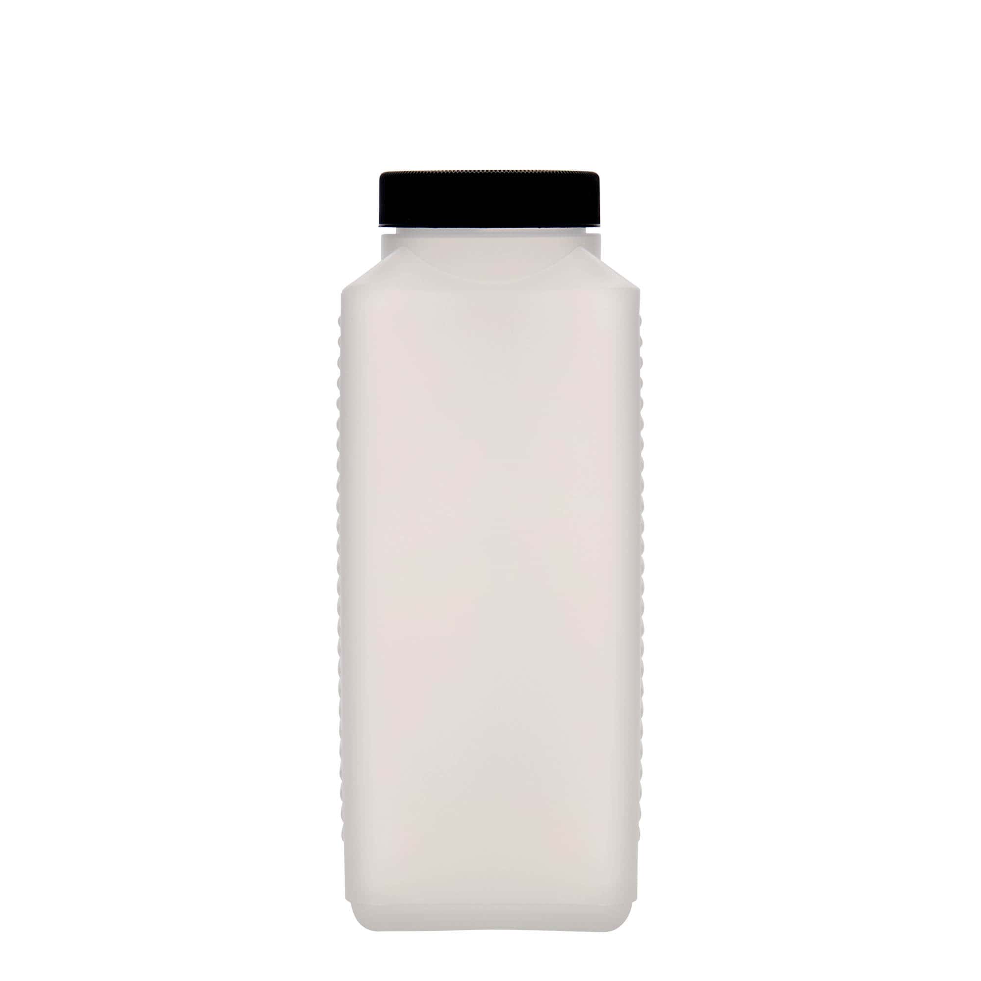 Fles met brede hals, 1000 ml, rechthoekig, HDPE-kunststof, naturel, monding: DIN 60 EPE