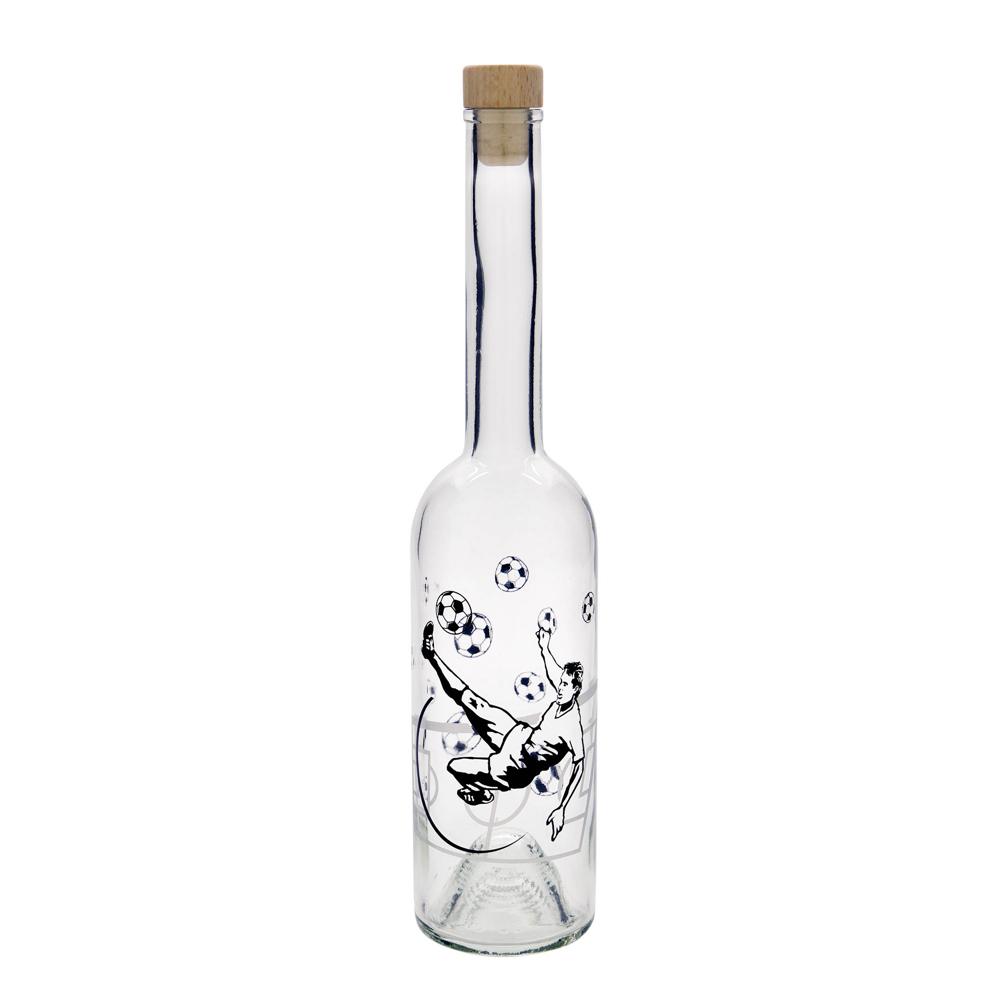 Bouteille en verre 500 ml 'Opera', motif : joueur de football, bouchage: bouchon Bouteille en verre 500 ml 'Opera', motif : joueur de football, bouchage: bouchon