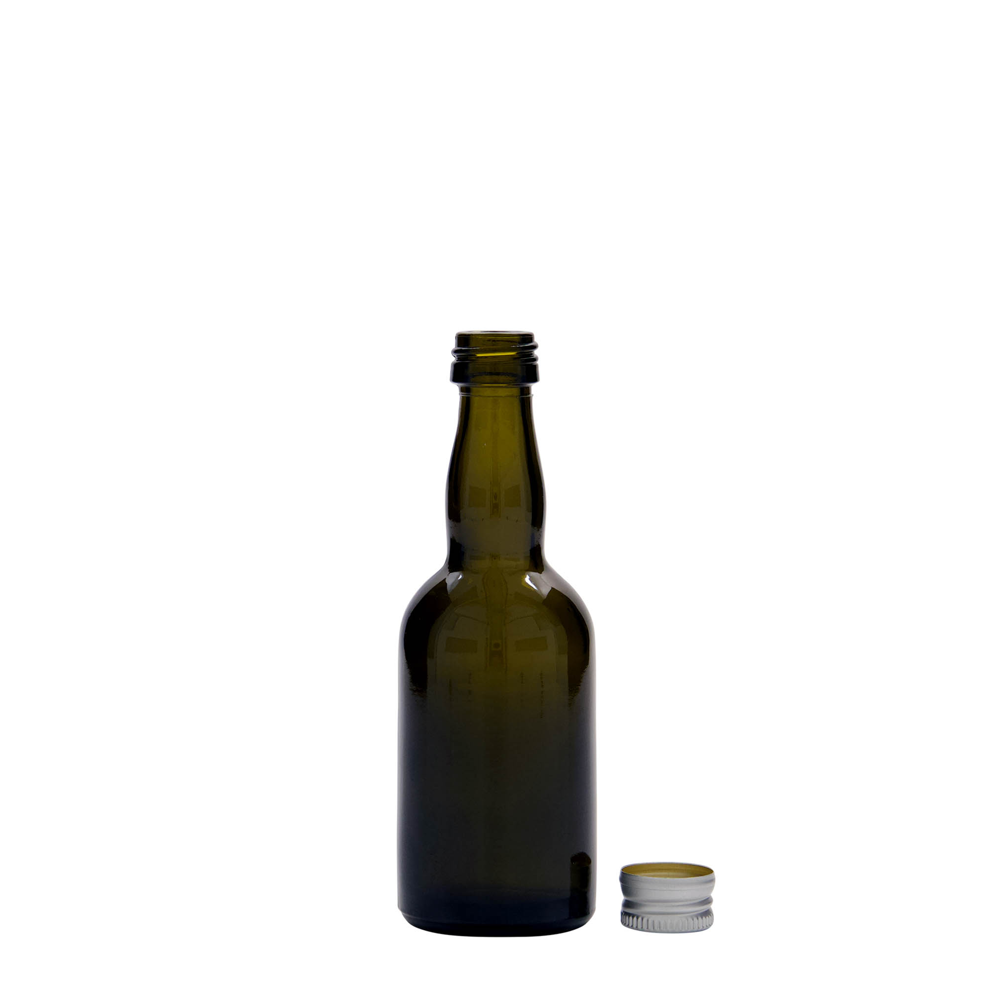 Glazen fles 'Proba', 50 ml, antiekgroen, monding: PP 18 Glazen fles 'Proba', 50 ml, antiekgroen, monding: PP 18