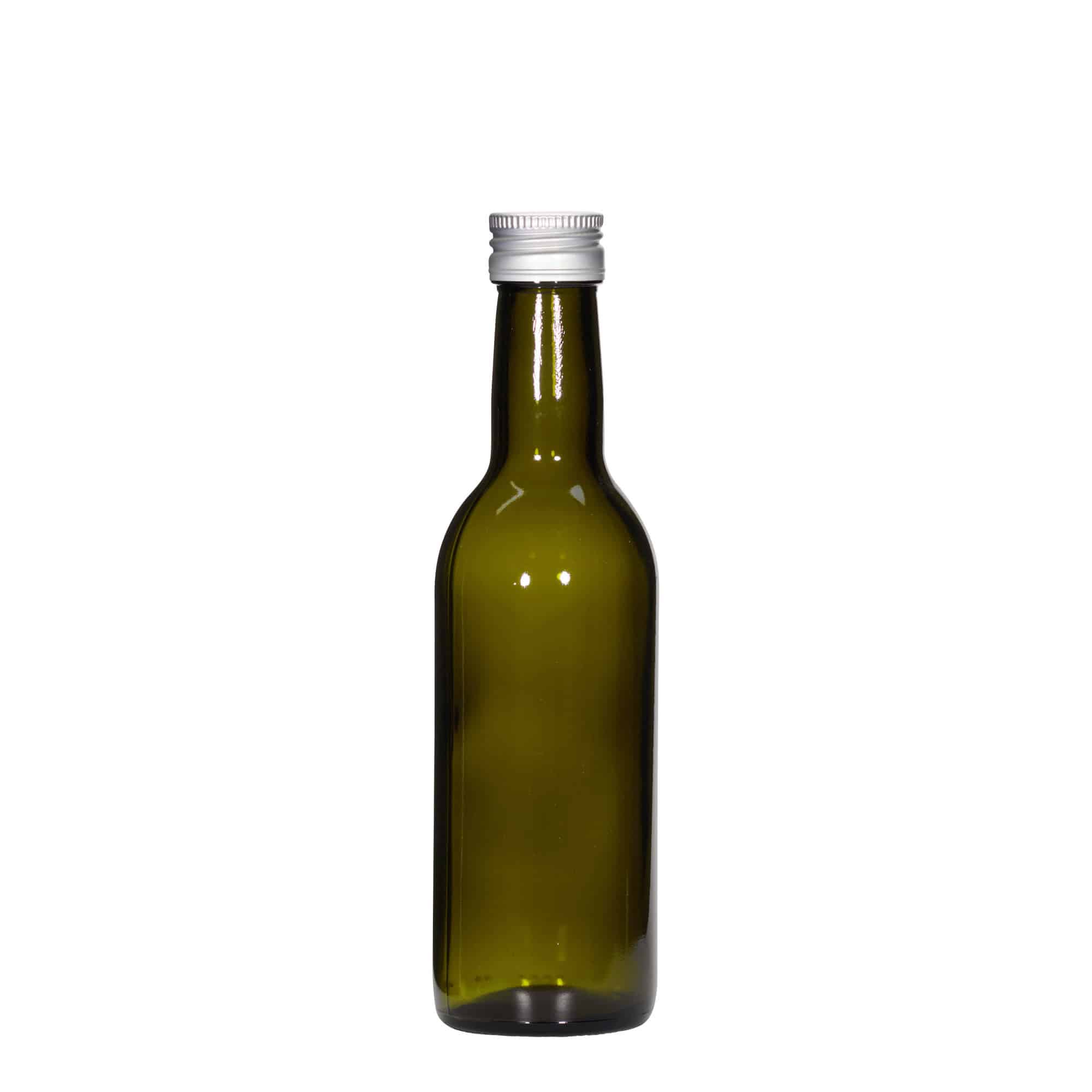 Glazen fles 'Bordeaux', 250 ml, antiekgroen, monding: PP 28