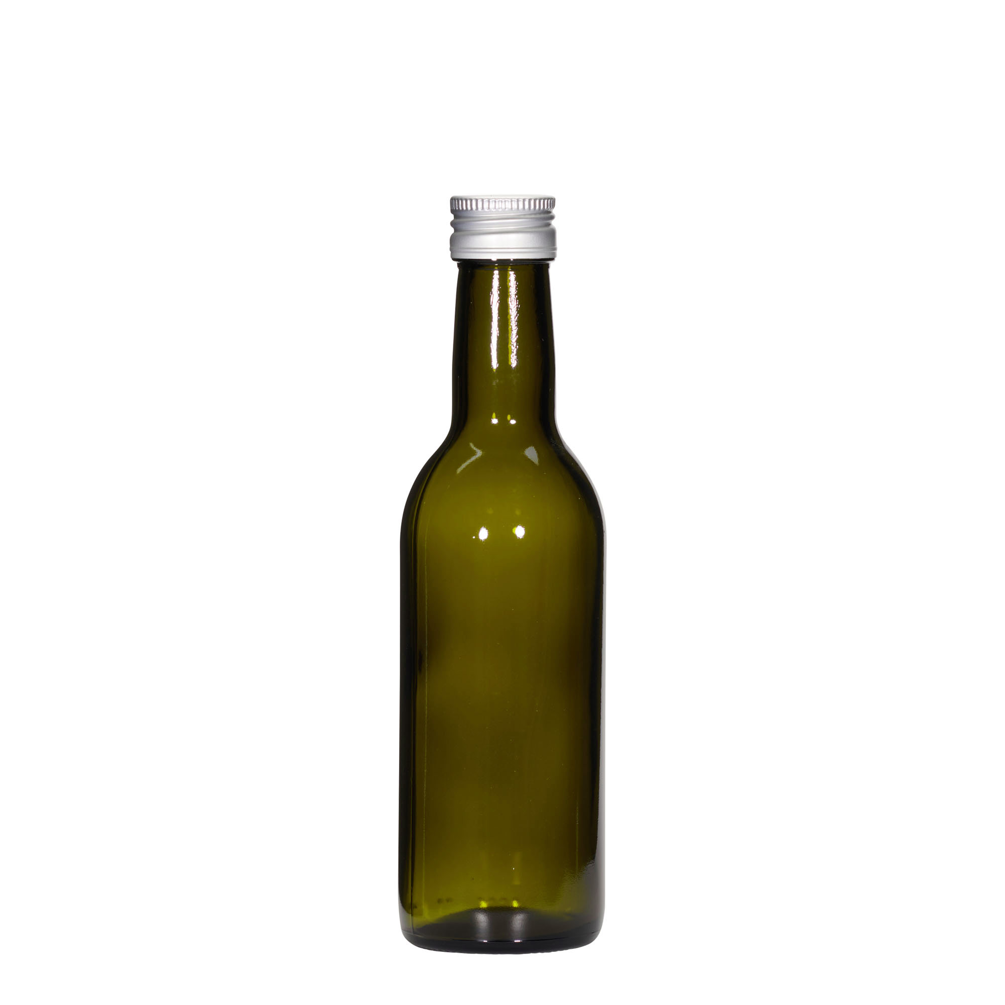 Glazen fles 'Bordeaux', 250 ml, antiekgroen, monding: PP 28 Glazen fles 'Bordeaux', 250 ml, antiekgroen, monding: PP 28
