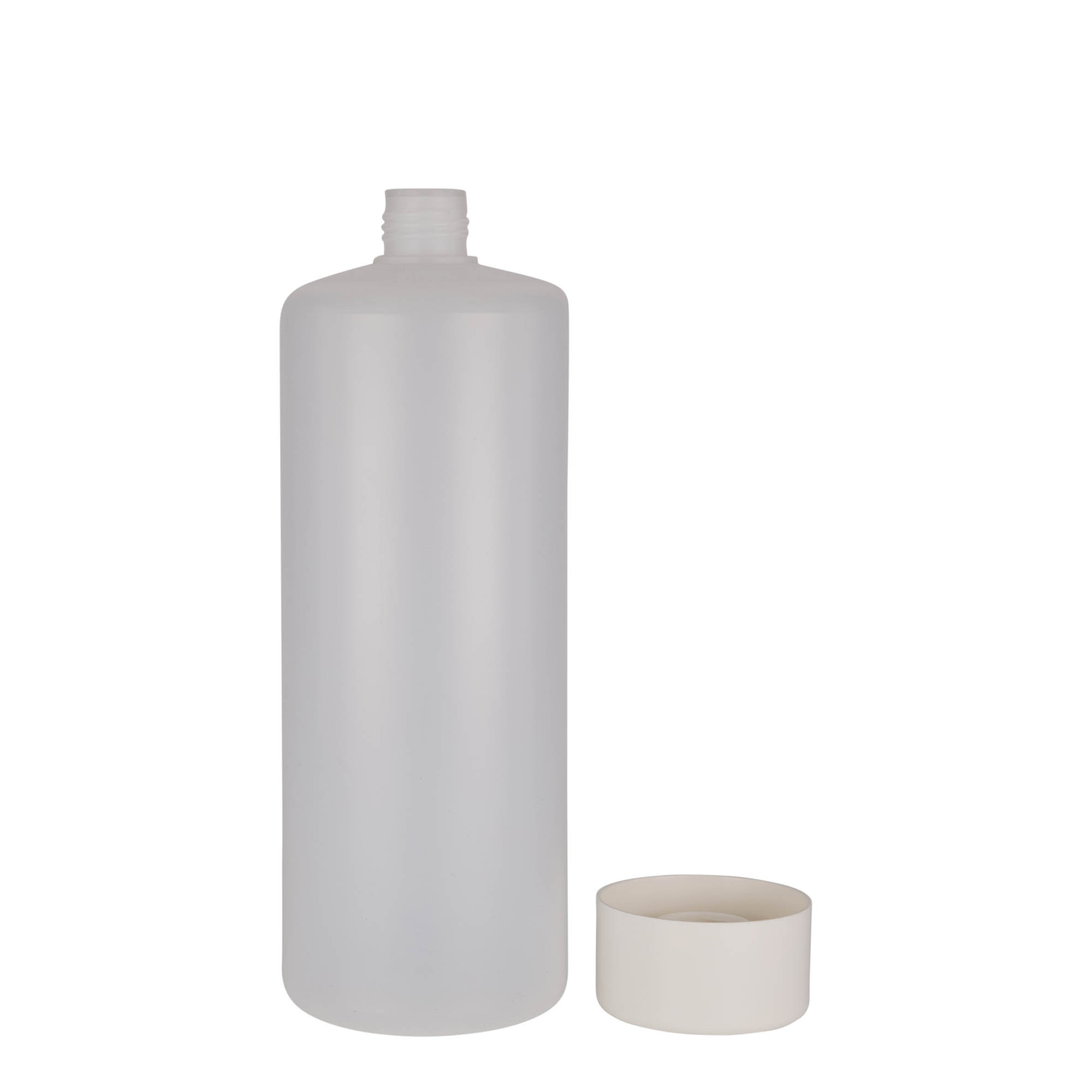 Bouteille ronde 1 000 ml, plastique PE, nature, bouchage: Bougage à vis Bouteille ronde 1 000 ml, plastique PE, nature, bouchage: Bougage à vis