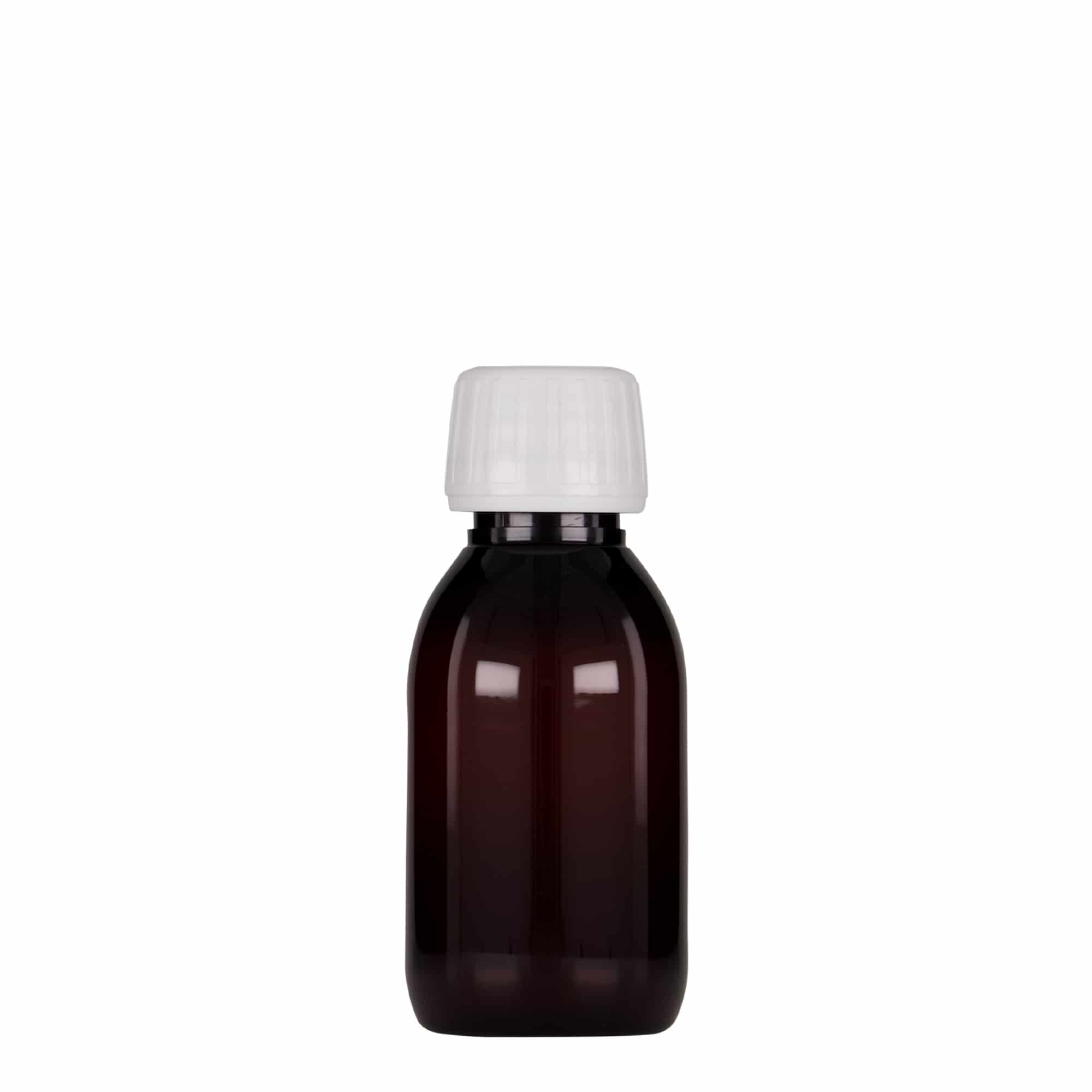 Flacon pharmaceutique en PET 100 ml, brun, plastique, bouchage: PP 28