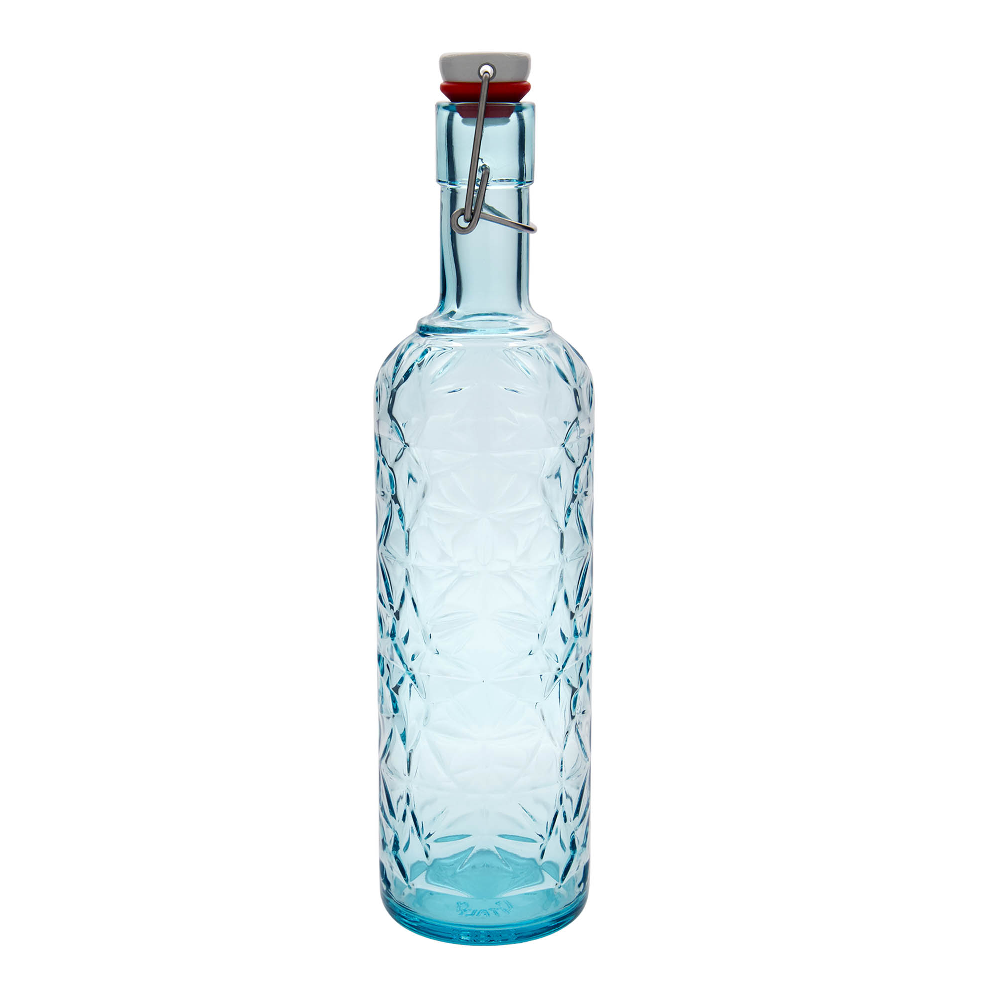 Glazen fles 'Oriente', 1000 ml, azuurblauw, monding: beugelsluiting Glazen fles 'Oriente', 1000 ml, azuurblauw, monding: beugelsluiting