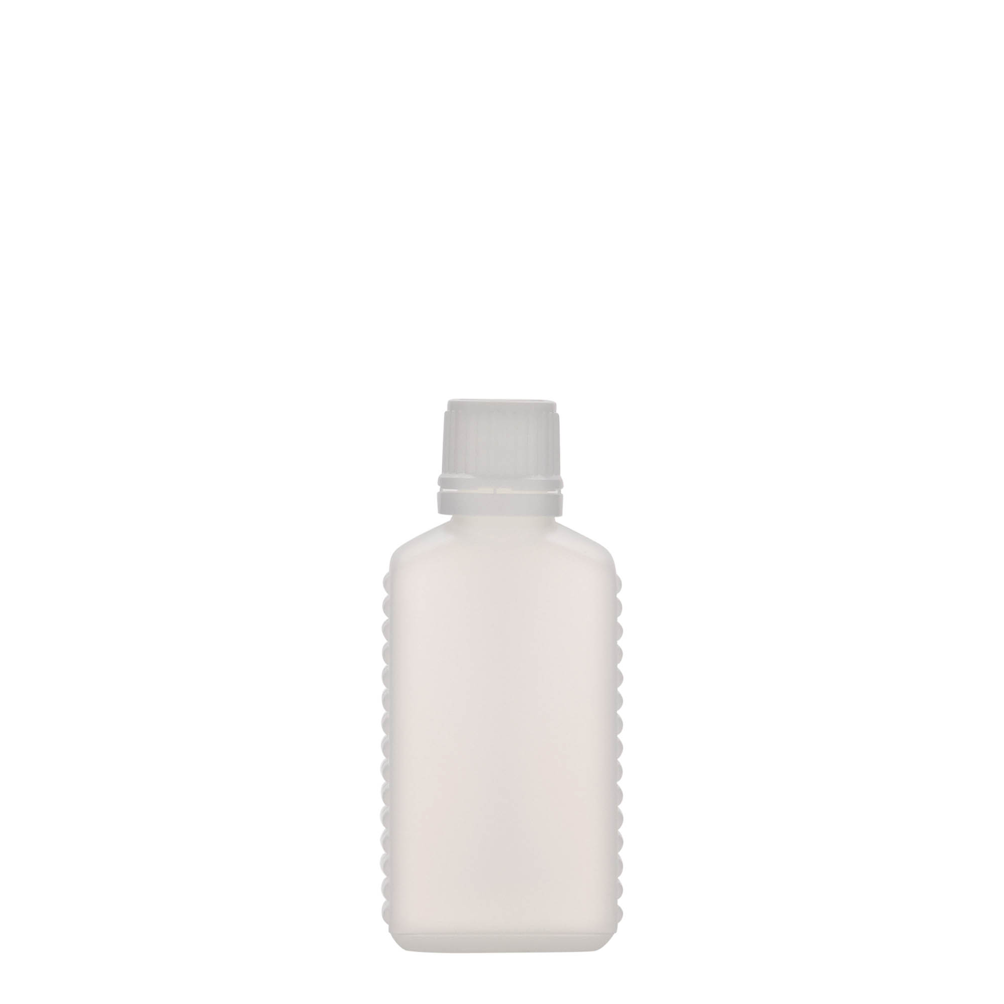Bouteille bidon à col étroit 50 ml, rectangulaire, plastique PEHD, nature, bouchage: DIN 18 Bouteille bidon à col étroit 50 ml, rectangulaire, plastique PEHD, nature, bouchage: DIN 18