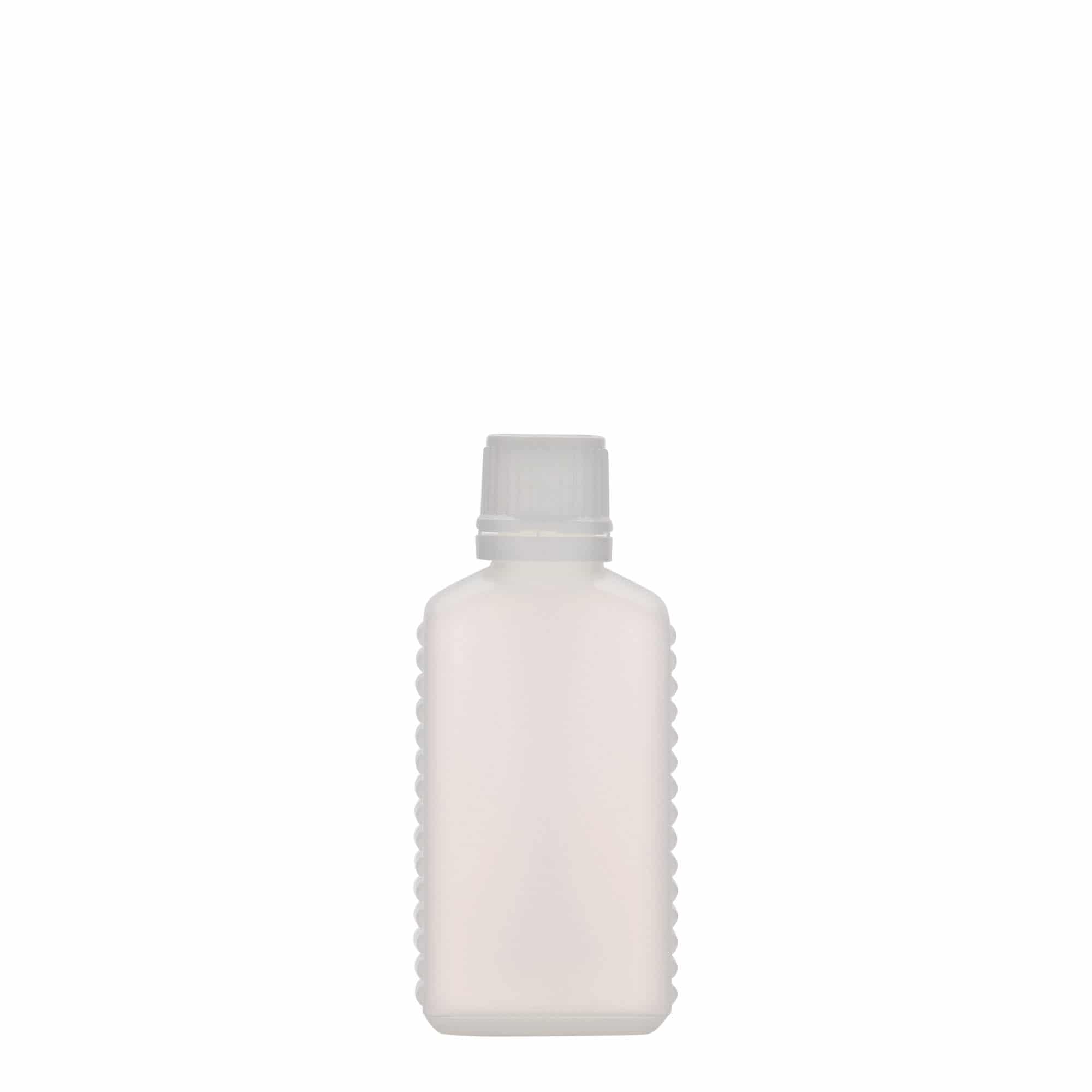 Bouteille bidon à col étroit 50 ml, rectangulaire, plastique PEHD, nature, bouchage: DIN 18 Bouteille bidon à col étroit 50 ml, rectangulaire, plastique PEHD, nature, bouchage: DIN 18
