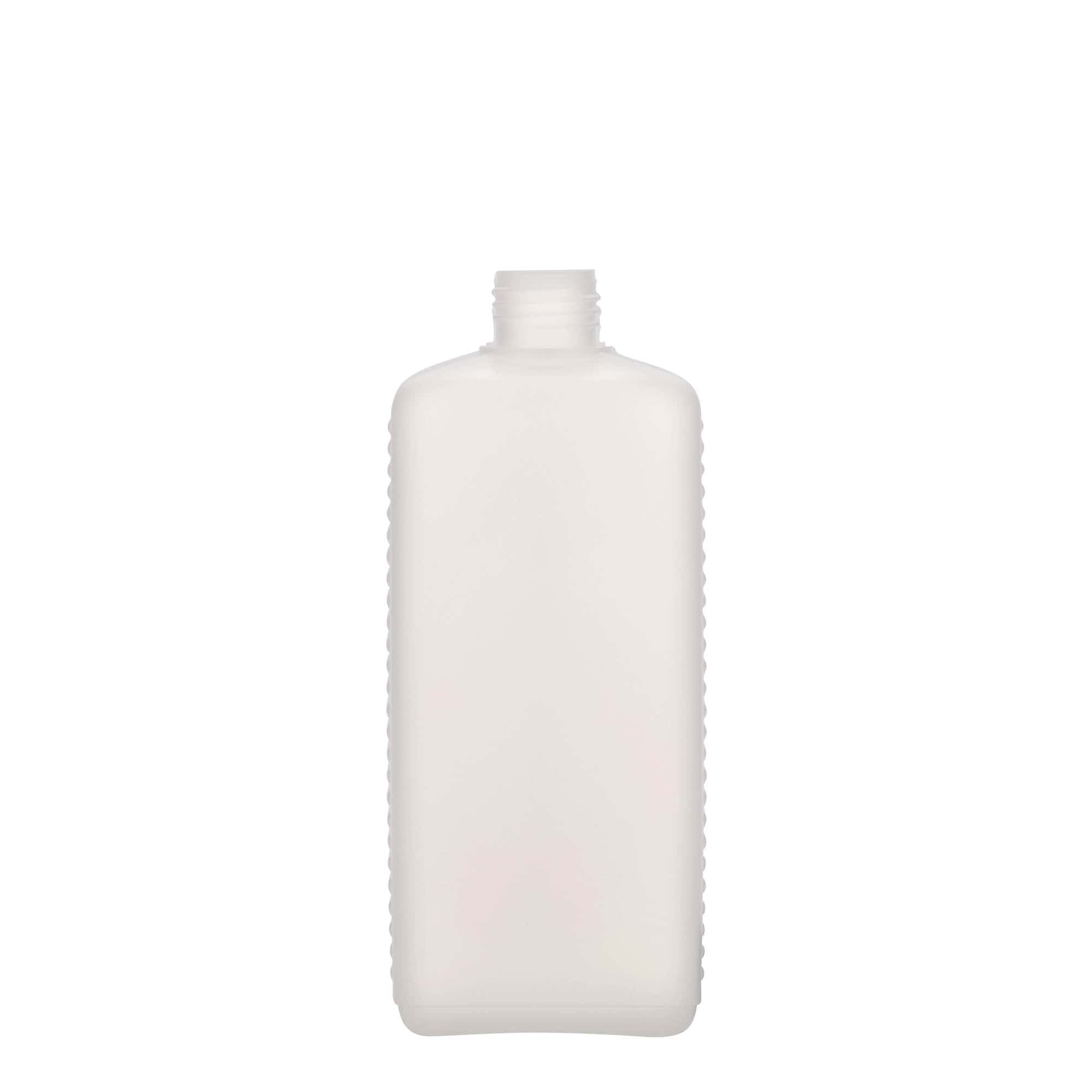 Bouteille bidon 500 ml, rectangulaire, plastique PEHD, nature, bouchage: DIN 25 EPE