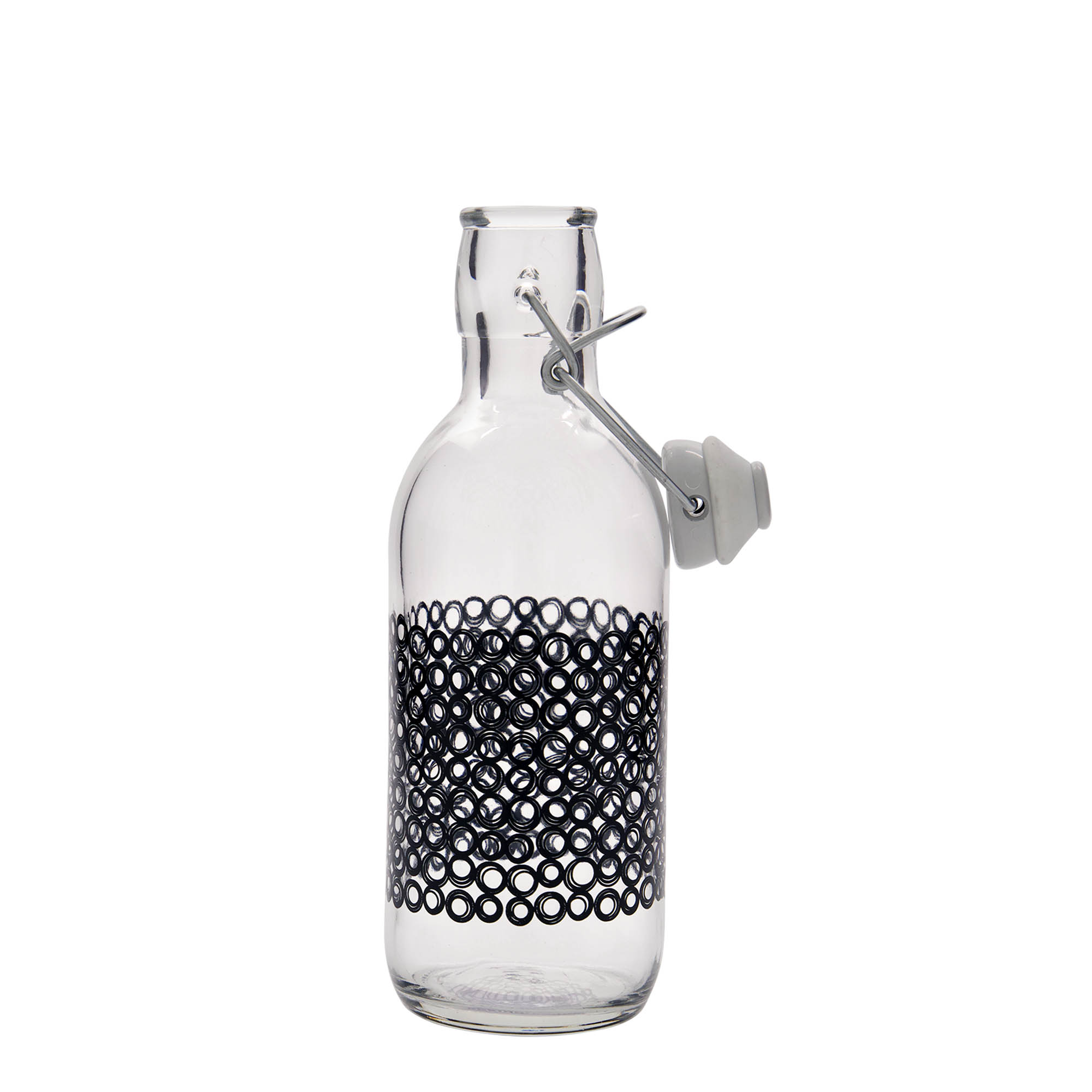 Bouteille en verre 500 ml 'Emilia', motif : circola nero, bouchage: bouchon mécanique Bouteille en verre 500 ml 'Emilia', motif : circola nero, bouchage: bouchon mécanique