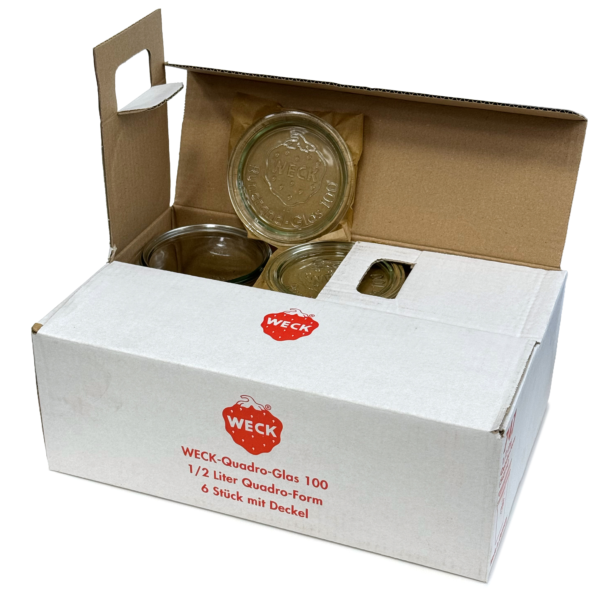 6x 545 ml WECK-Quadroglas met glazen deksel RR 100