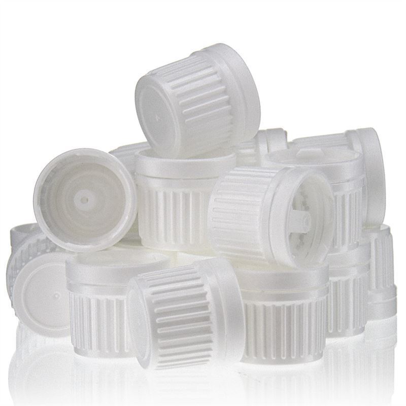 Bougage à vis avec insert compte-gouttes, plastique PE, blanc, pour bouchage: DIN 18 Bougage à vis avec insert compte-gouttes, plastique PE, blanc, pour bouchage: DIN 18