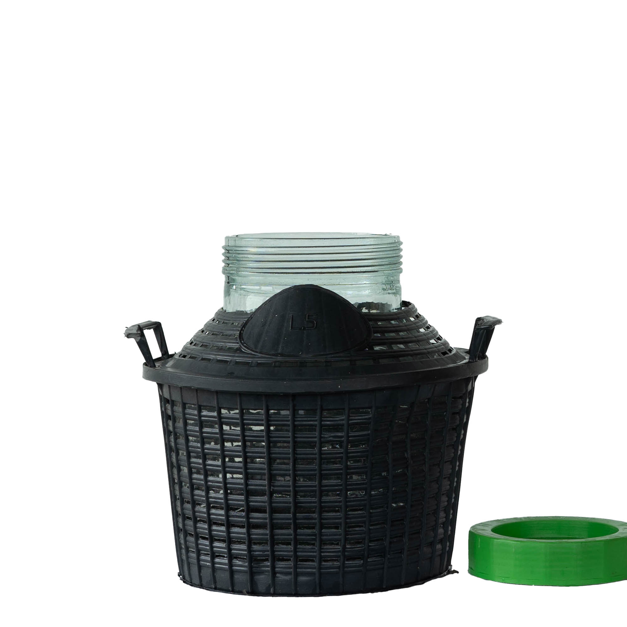 Ballonfles brede hals, 5 l, glas, monding: schroefsluiting