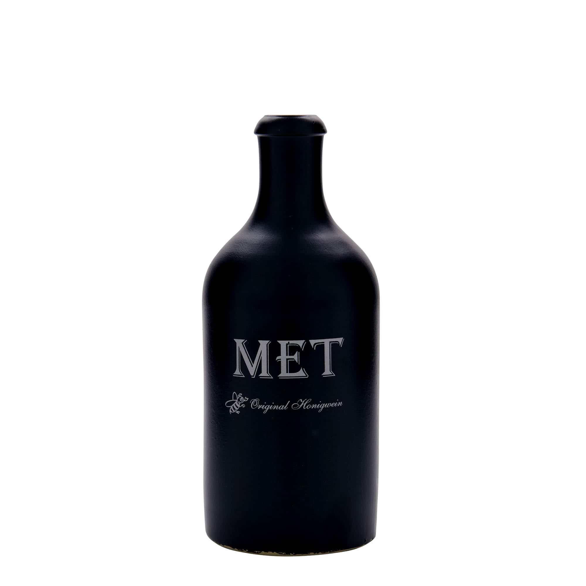 Chope en terre cuite 500 ml, motif : hydromel, grès, noir, bouchage: bouchon Chope en terre cuite 500 ml, motif : hydromel, grès, noir, bouchage: bouchon
