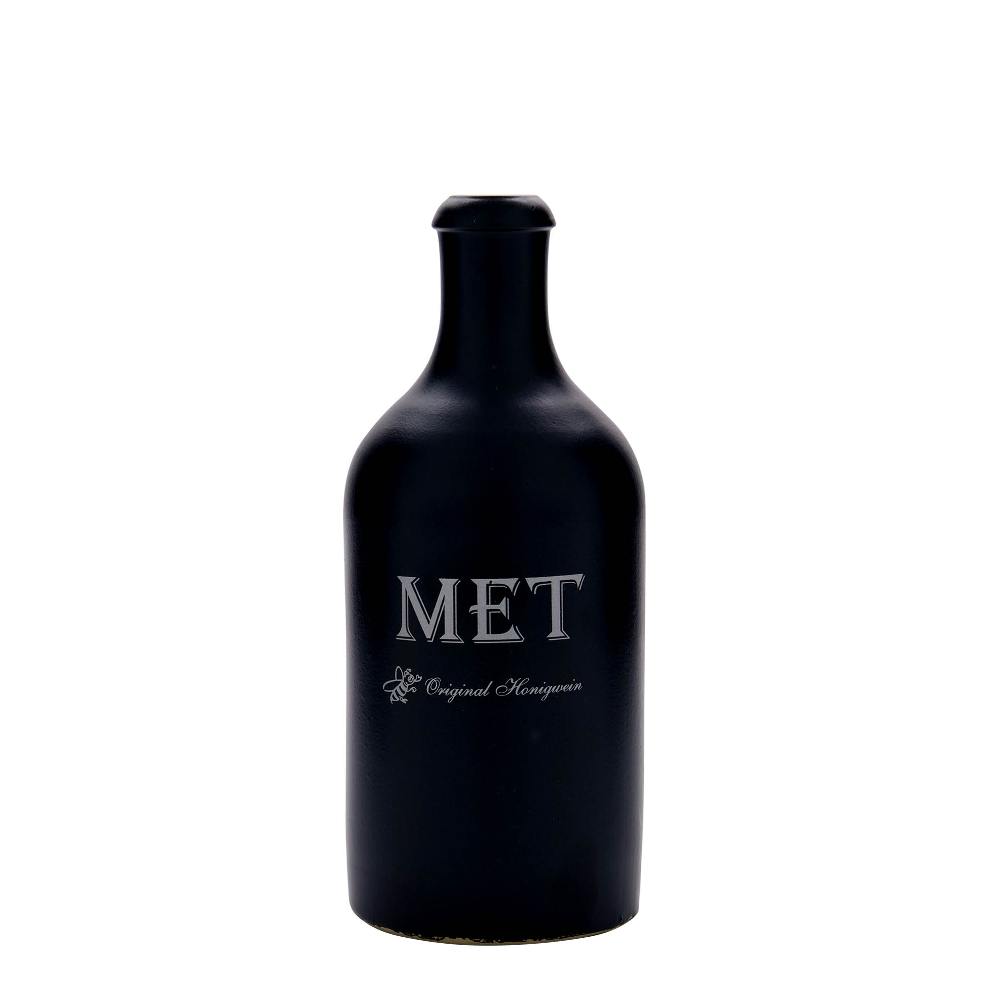 Chope en terre cuite 500 ml, motif : hydromel, grès, noir, bouchage: bouchon Chope en terre cuite 500 ml, motif : hydromel, grès, noir, bouchage: bouchon